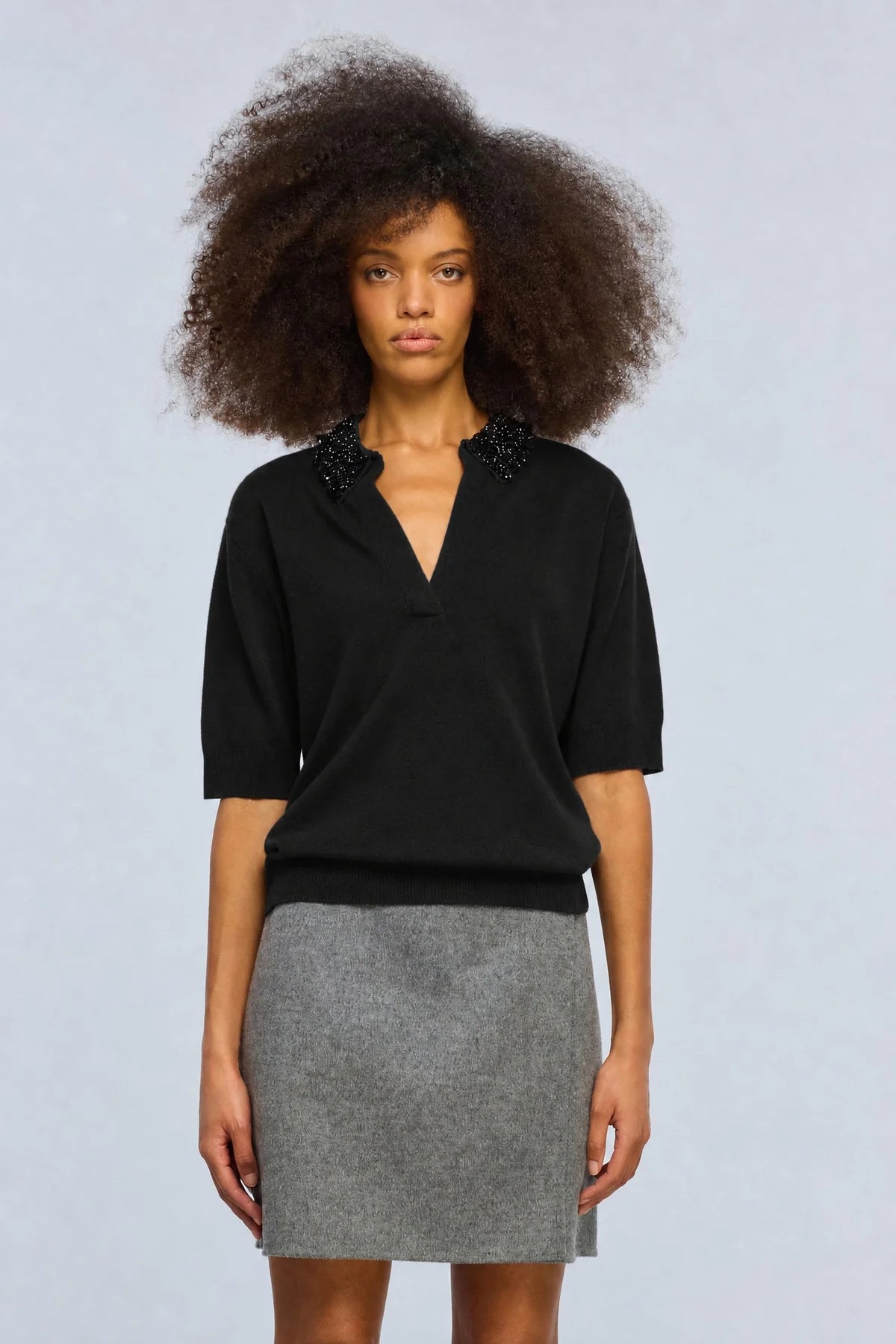 Semicouture Maglia Polo in Misto Cashmere Margy Donna Nero