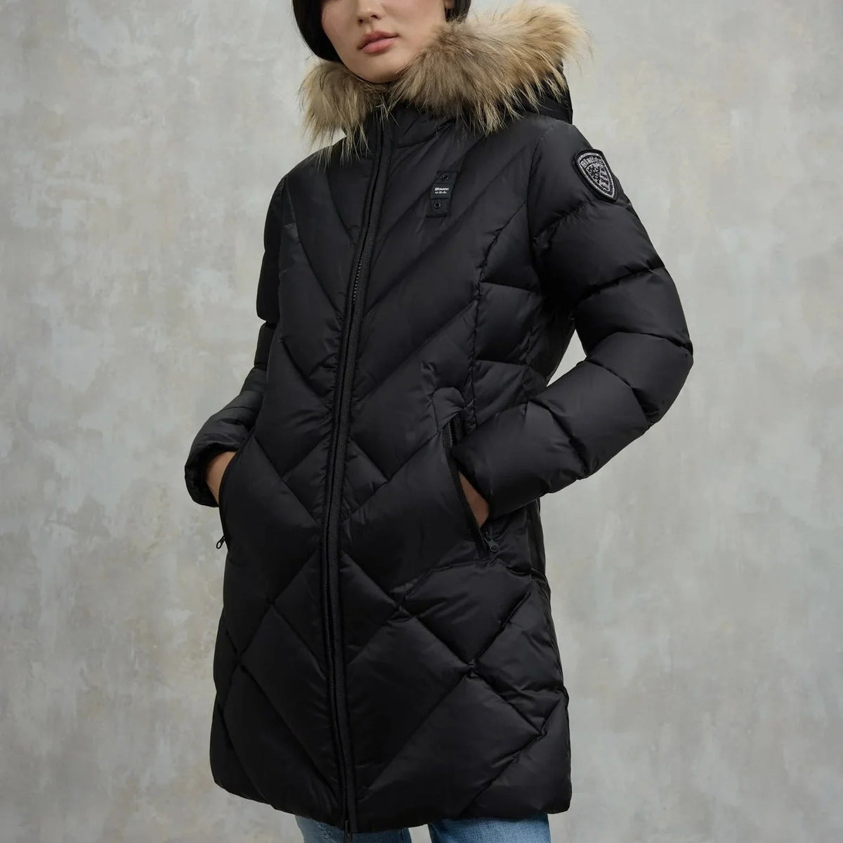 Blauer Piumino Lungo con Pelliccia Rimovibile Donna Althea Nero