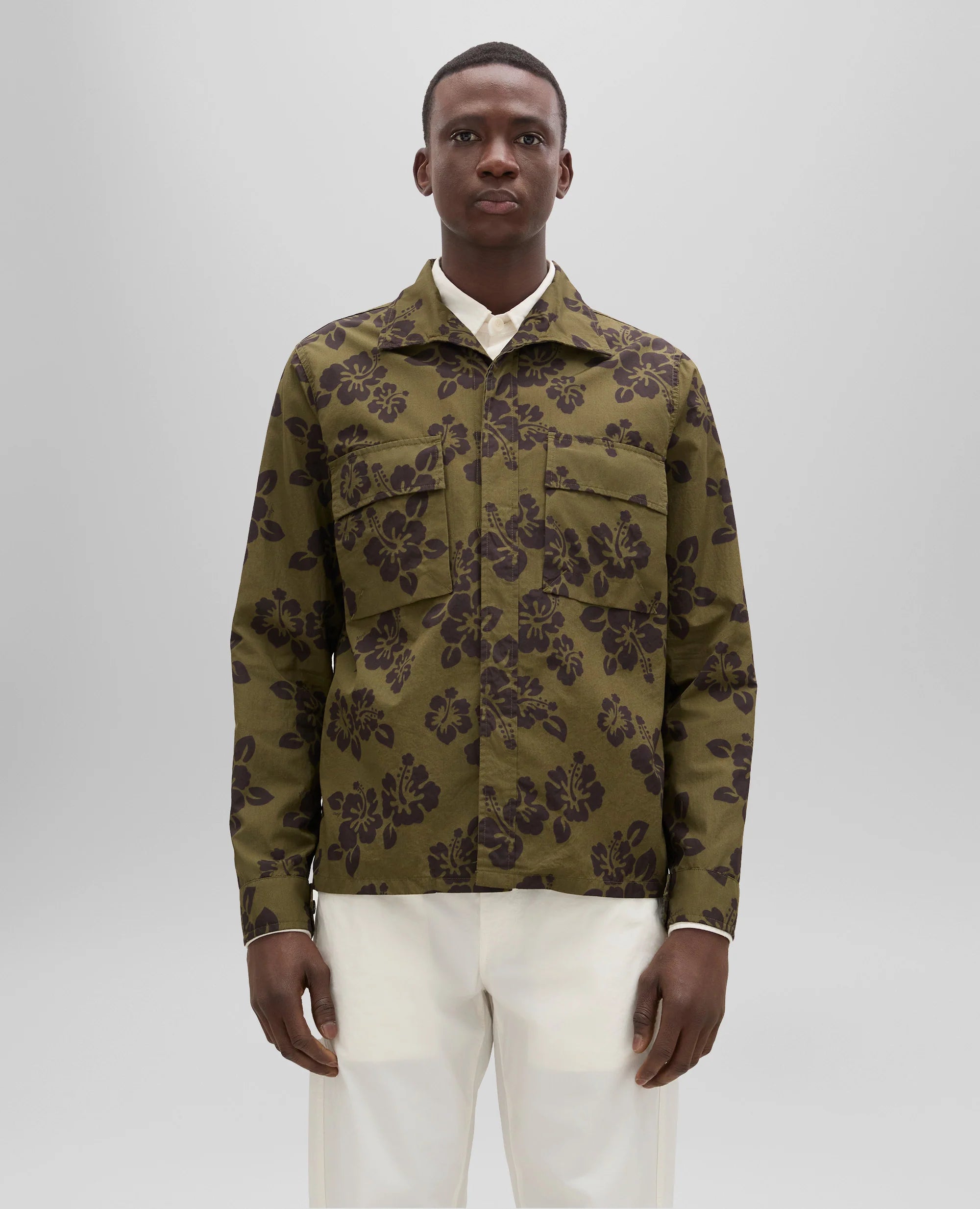 Aspesi Camicia in Cotone con Stampa Uomo Capa Fiore Militare