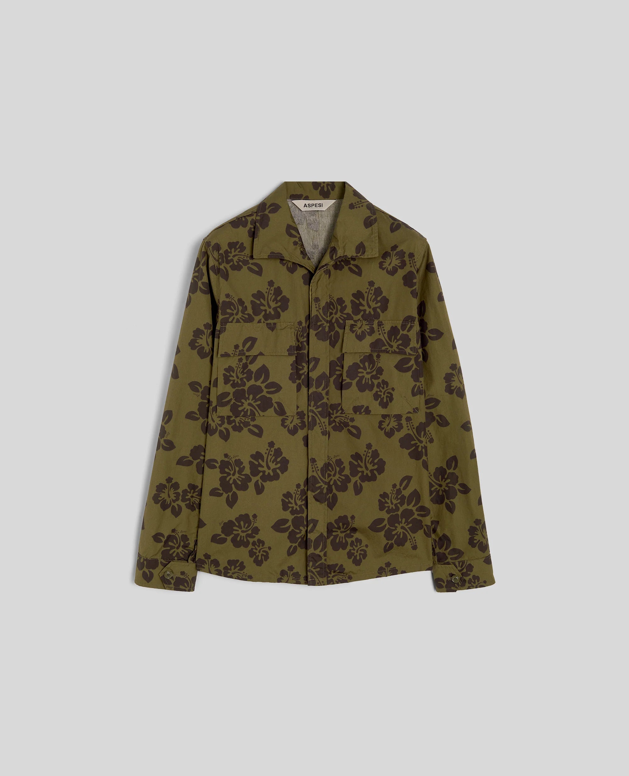 Aspesi Camicia in Cotone con Stampa Uomo Capa Fiore Militare