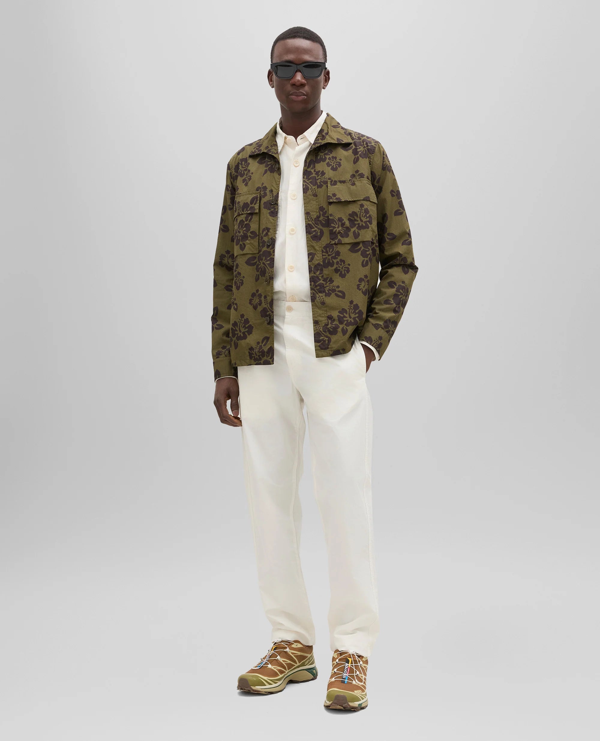 Aspesi Camicia in Cotone con Stampa Uomo Capa Fiore Militare