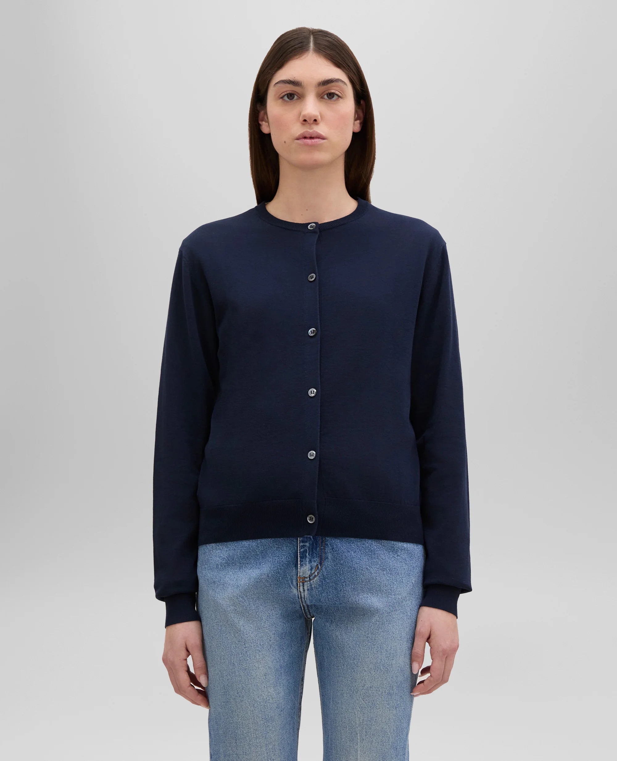 Aspesi Cardigan Girocollo in Cotone Donna 3609 Blu Navy