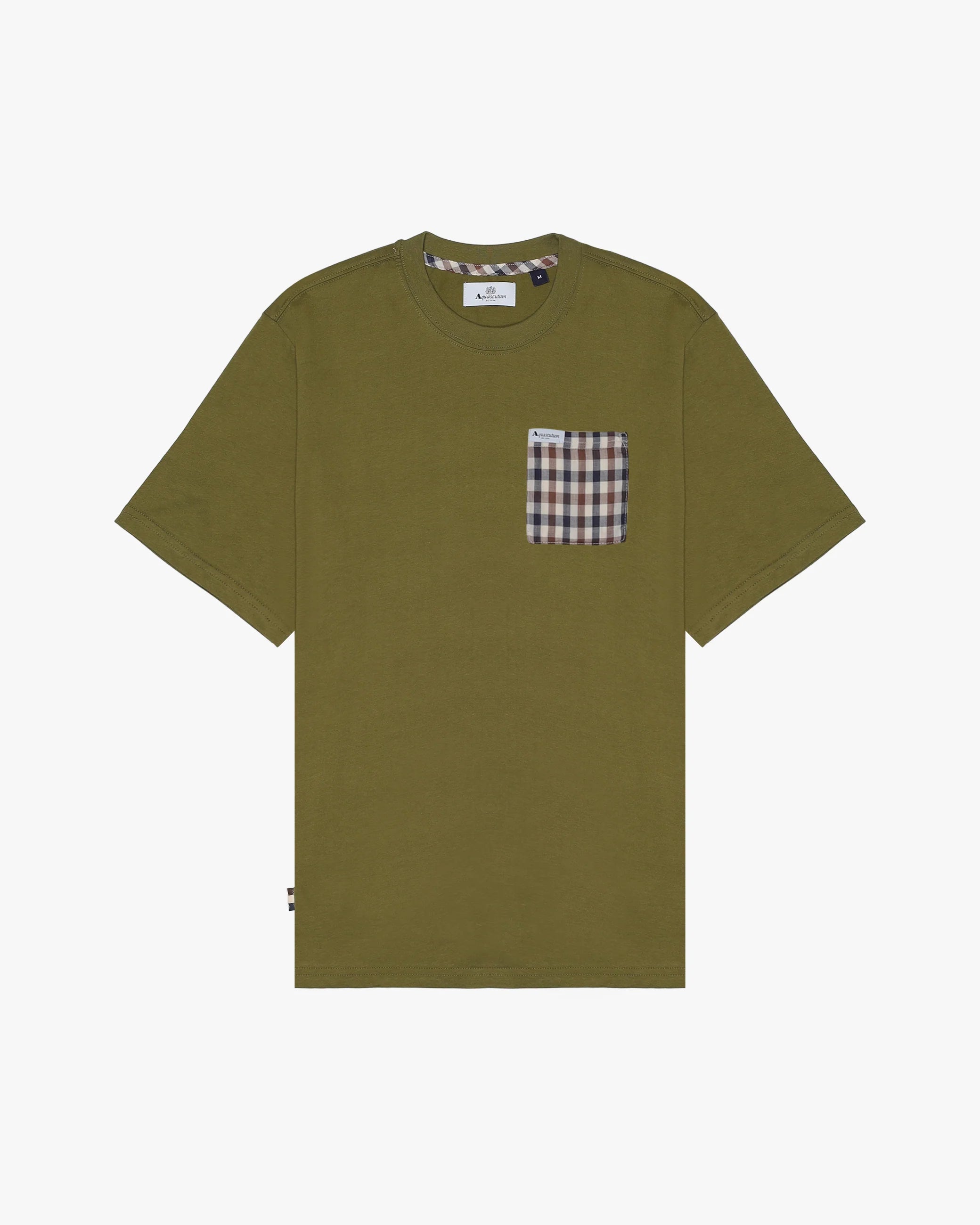 Aquascutum T-Shirt in Cotone Uomo Club Check Pocket Verde Militare