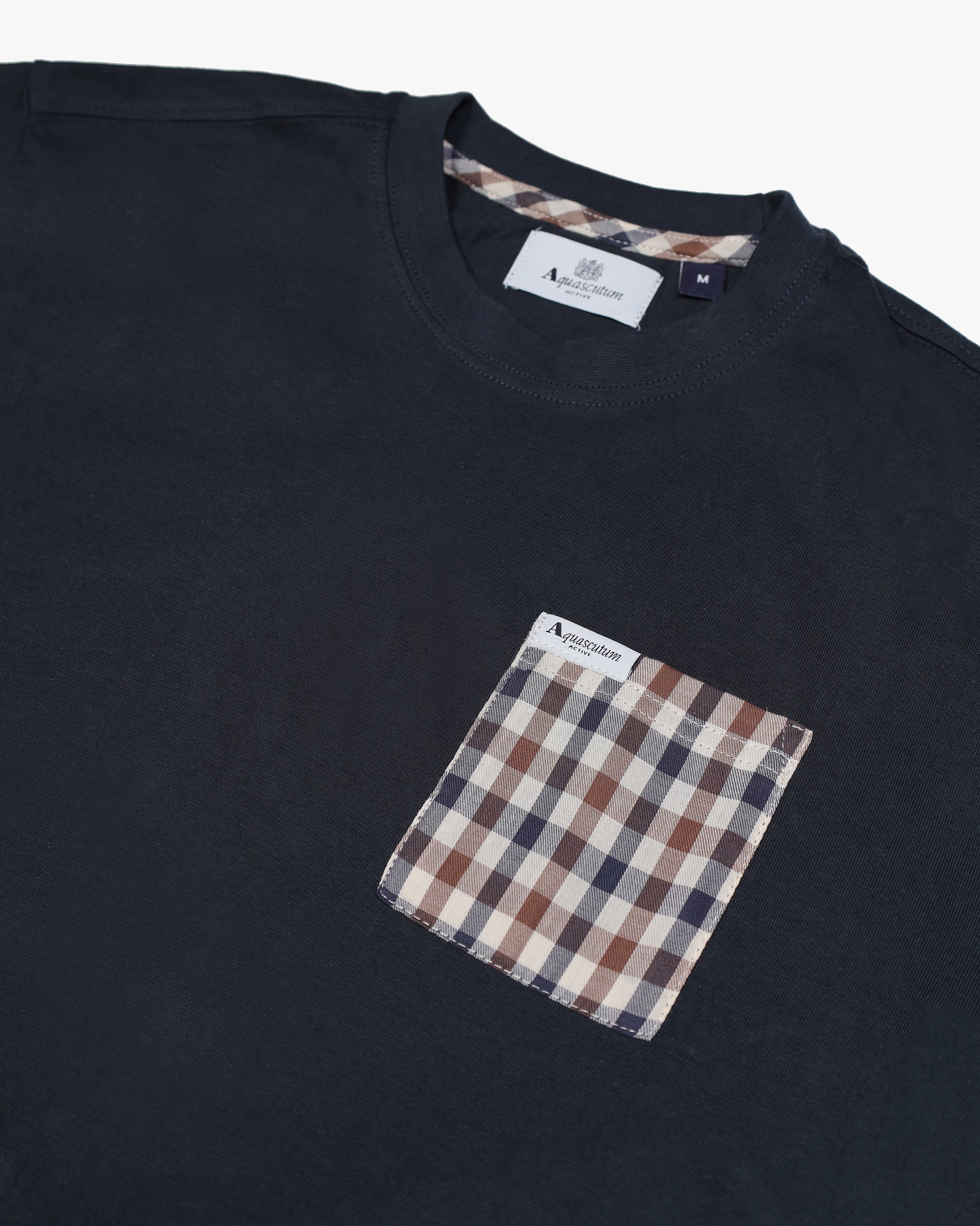 Aquascutum T-Shirt in Cotone Uomo Club Check Pocket Blu Navy