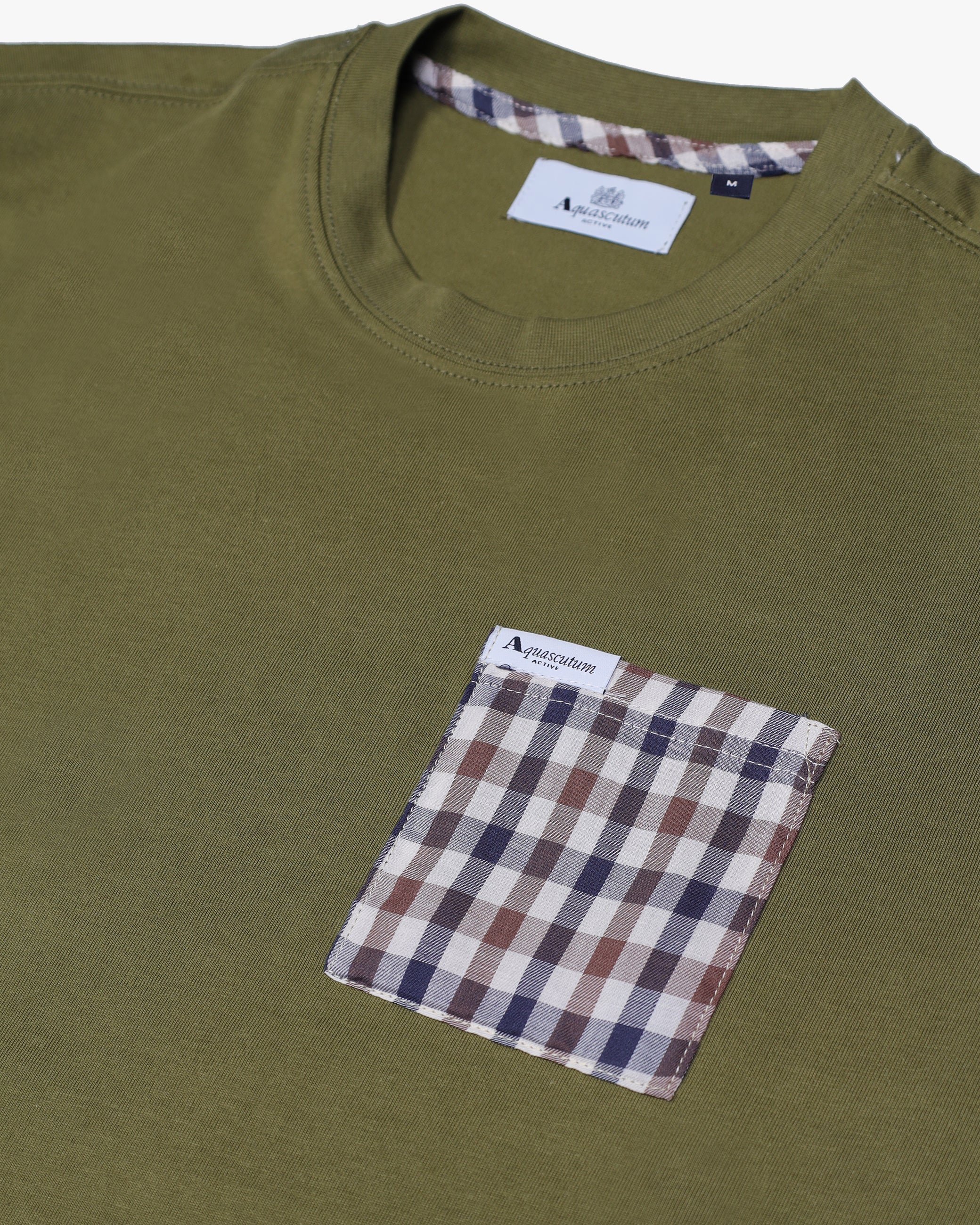 Aquascutum T-Shirt in Cotone Uomo Club Check Pocket Verde Militare