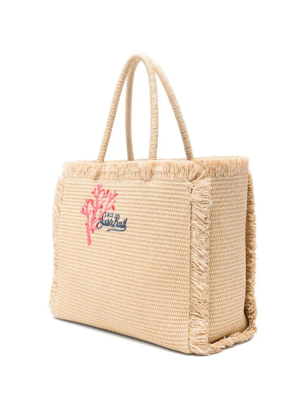 MC2 Saint Barth Borsa Vanity Straw N in Tessuto Effetto Paglia con Ricamo Coral Donna Beige