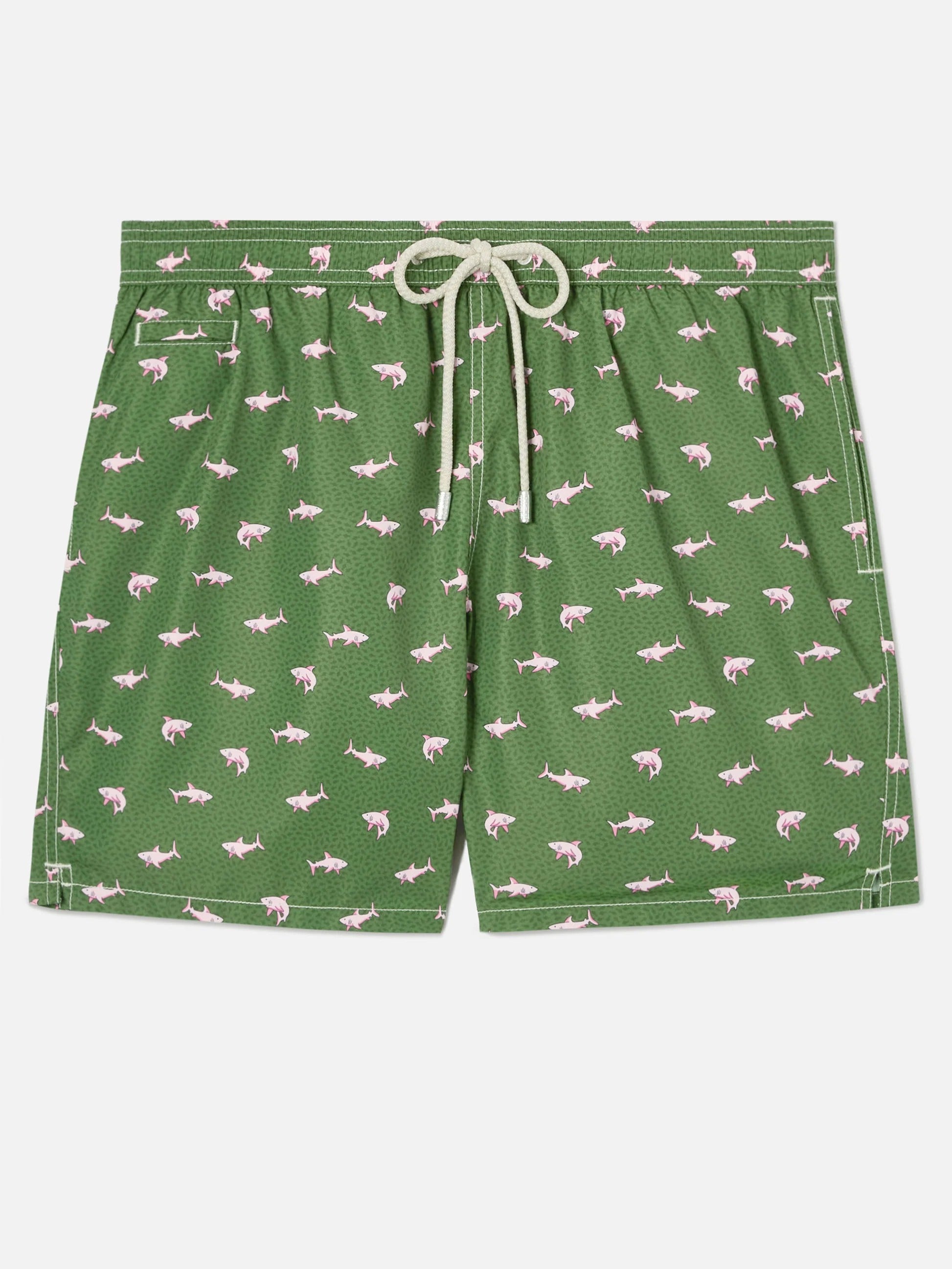 MC2 Saint Barth Costume a Pantaloncino Uomo Lighting Micro con Stampa Squalo Verde