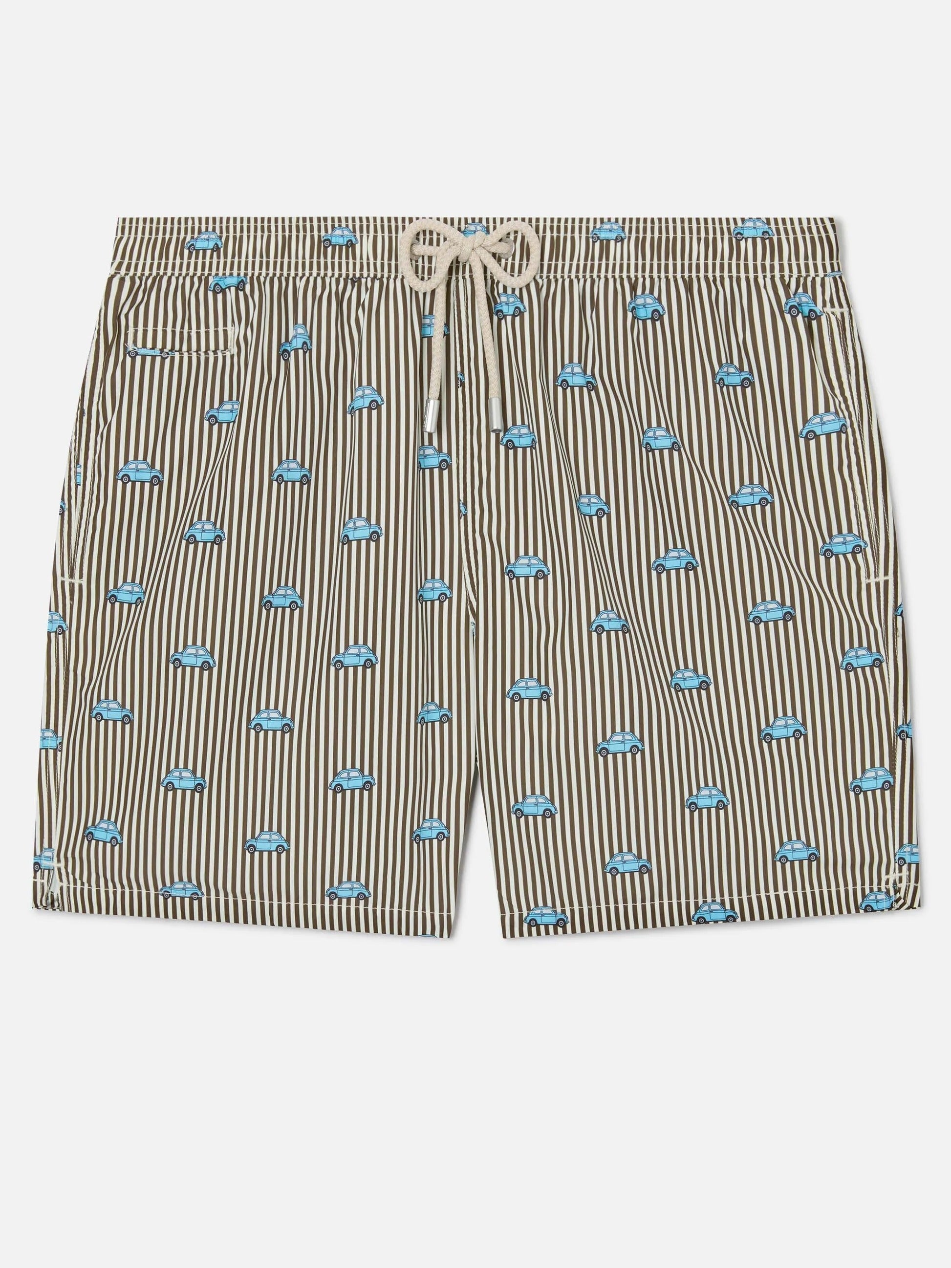 MC2 Saint Barth Costume a Pantaloncino Uomo Lighting Micro a Righe con Stampa Fiat 500