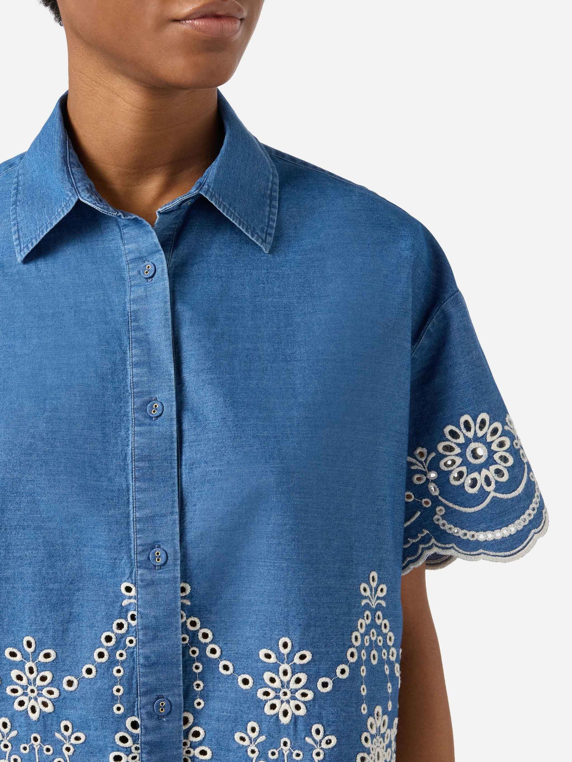 MC2 Saint Barth Camicia in Chambray con Ricamo Clementine Donna Denim