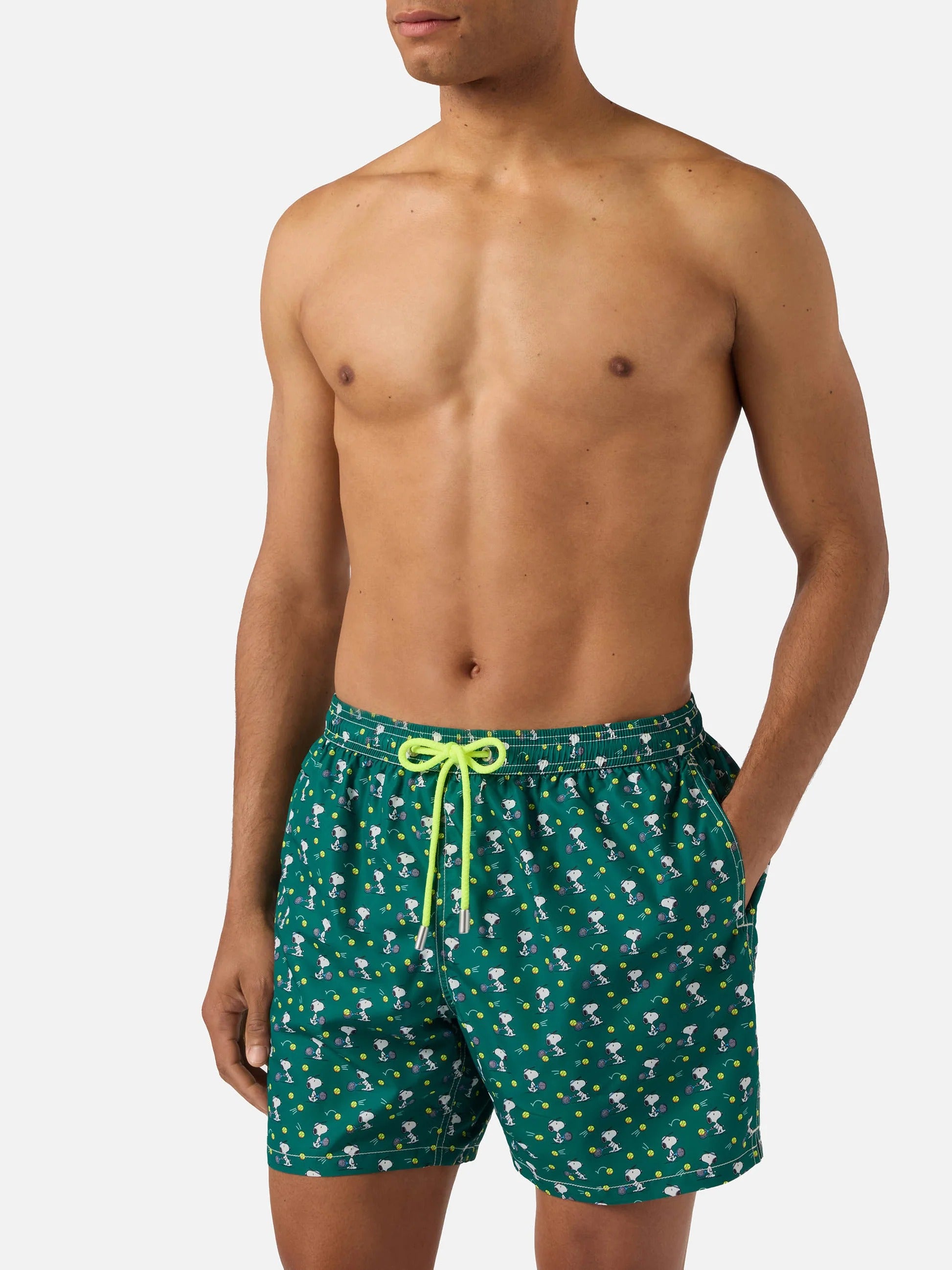 MC2 Saint Barth Costume a Pantaloncino Uomo Lighting Micro Fantasy Snoopy Tennis Verde