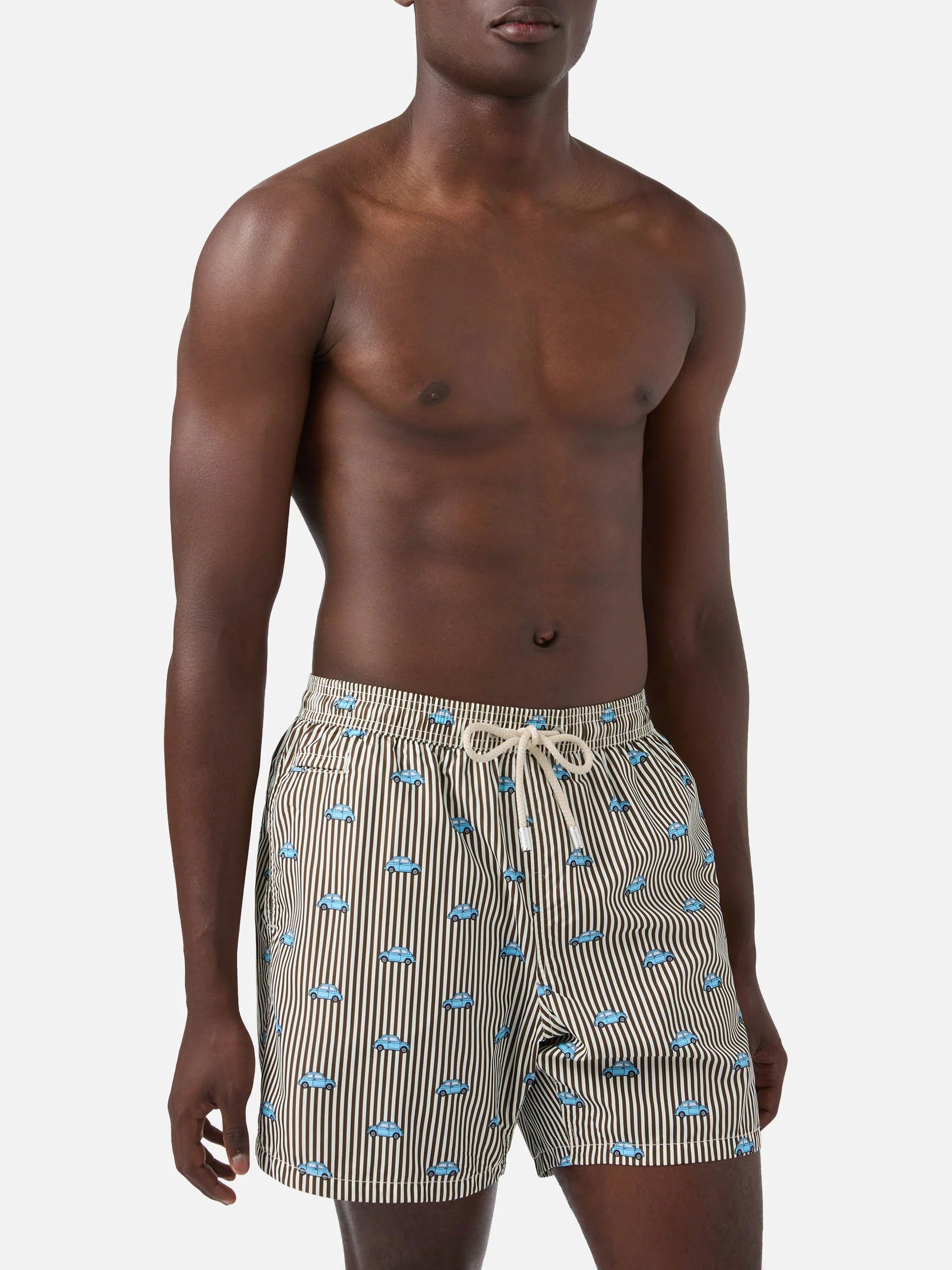 MC2 Saint Barth Costume a Pantaloncino Uomo Lighting Micro a Righe con Stampa Fiat 500