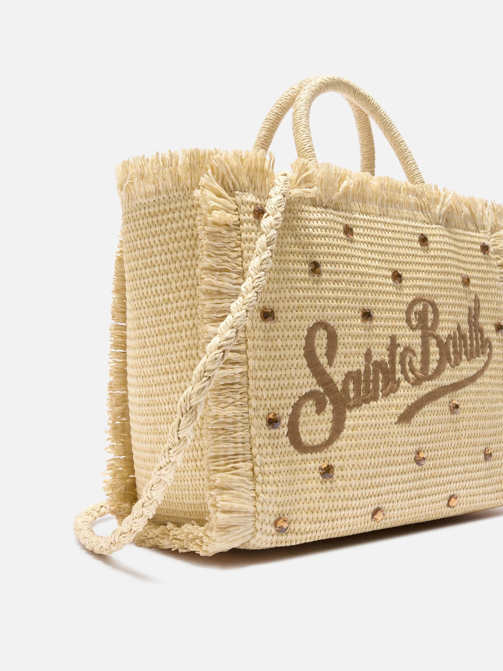 MC2 Saint Barth Borsa Colette Straw Effetto Paglia con Strass Applicati Donna Beige