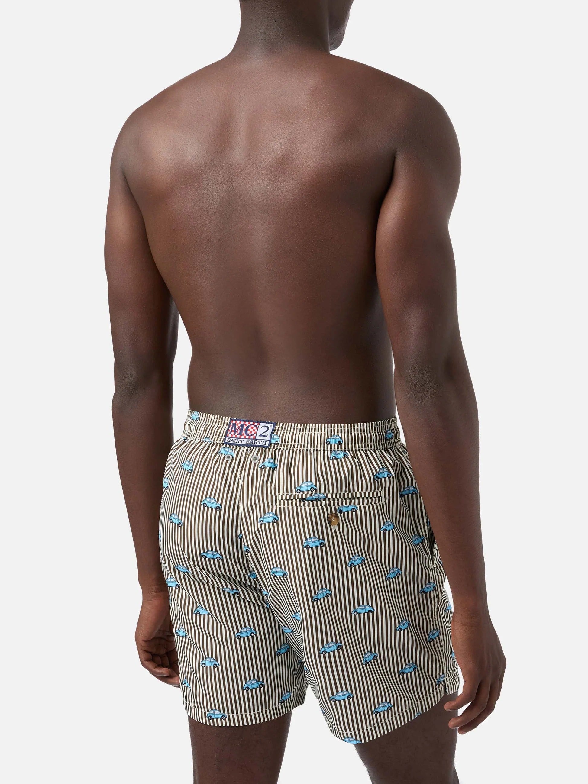 MC2 Saint Barth Costume a Pantaloncino Uomo Lighting Micro a Righe con Stampa Fiat 500