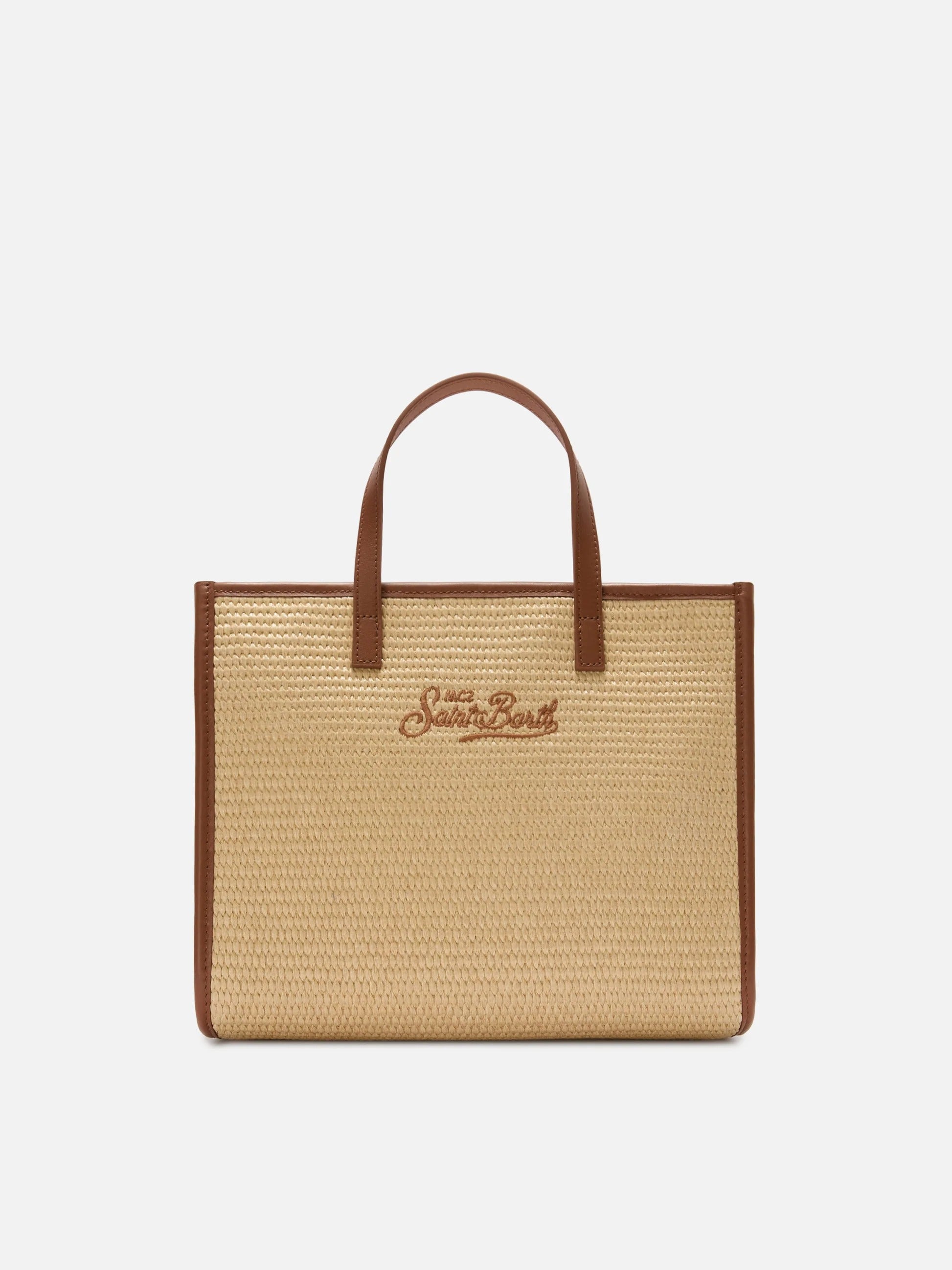 MC2 Saint Barth Borsa Vivian Medium Effetto Rafia con Logo Ricamato Donna Beige
