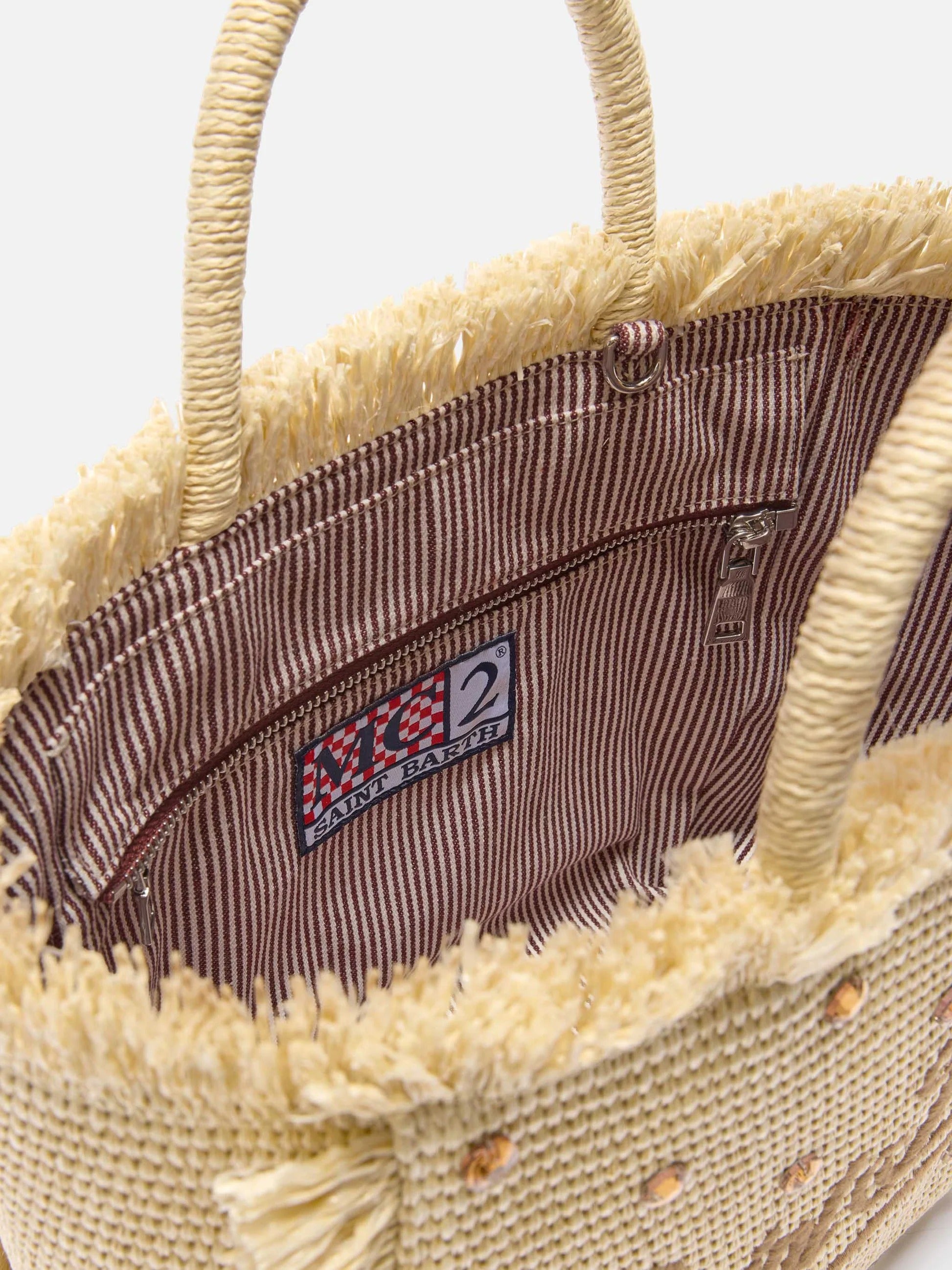 MC2 Saint Barth Borsa Colette Straw Effetto Paglia con Strass Applicati Donna Beige