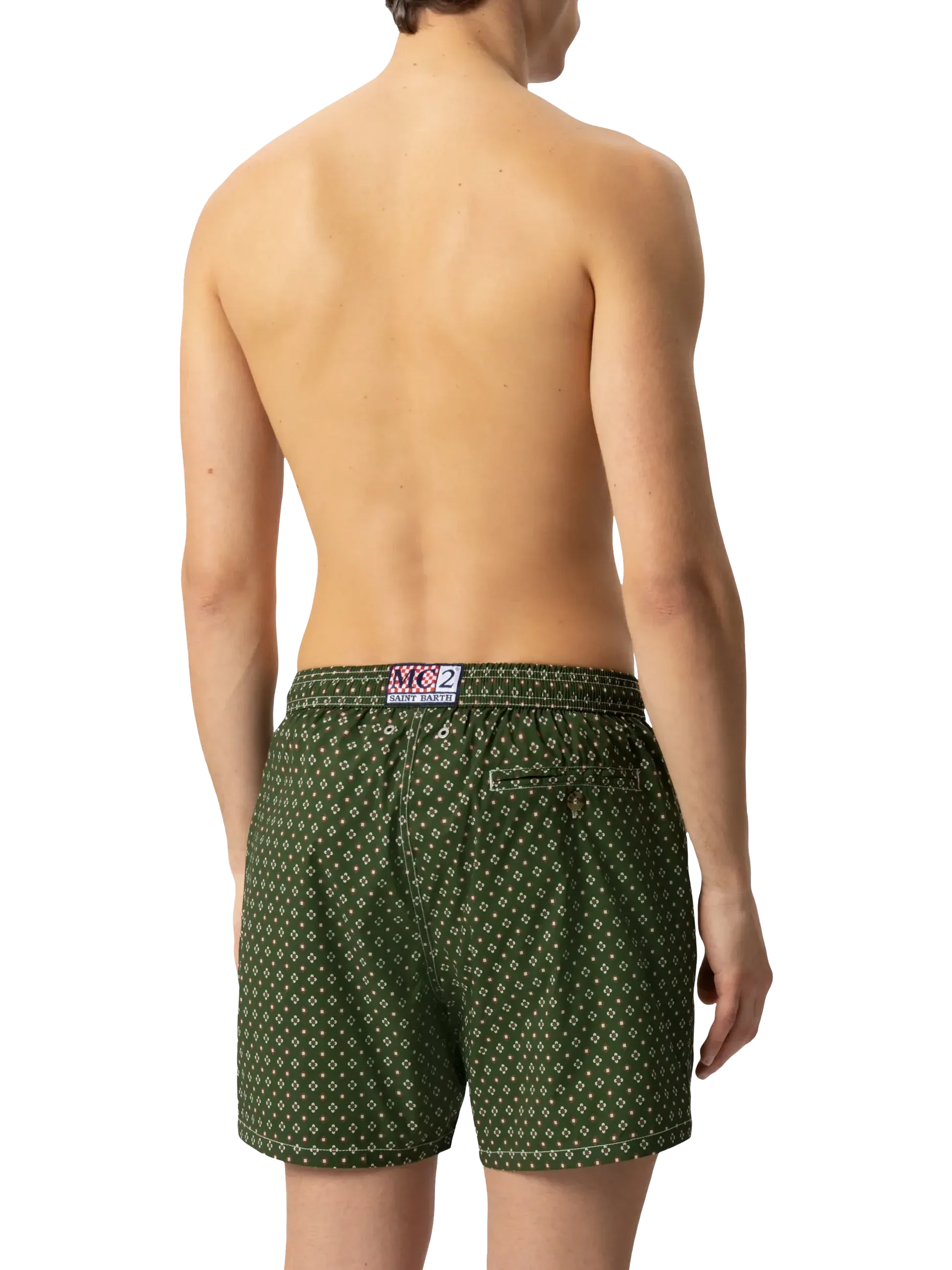 MC2 Saint Barth Costume a Pantaloncino Uomo Lighting Micro Stampa Cravatta Verde
