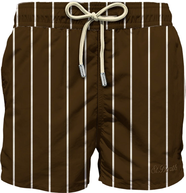 Mc2 Saint Barth Costume a Pantaloncino Uomo Syros a Righe Marrone e Bianco