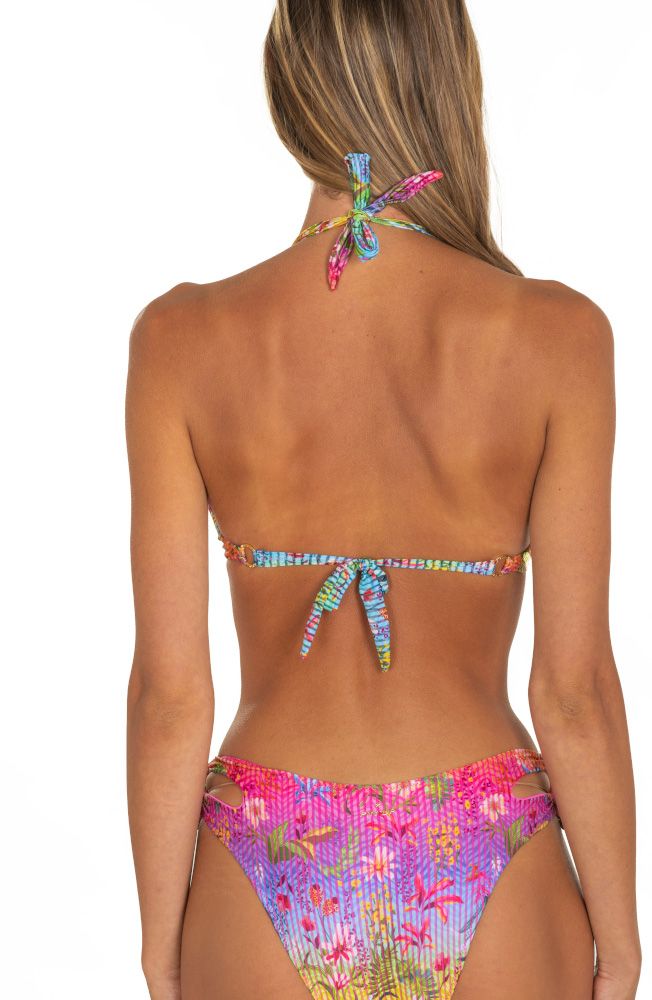 Pin Up Bikini con Ferretto e Stampa Rainbow Flowers Donna Rosa