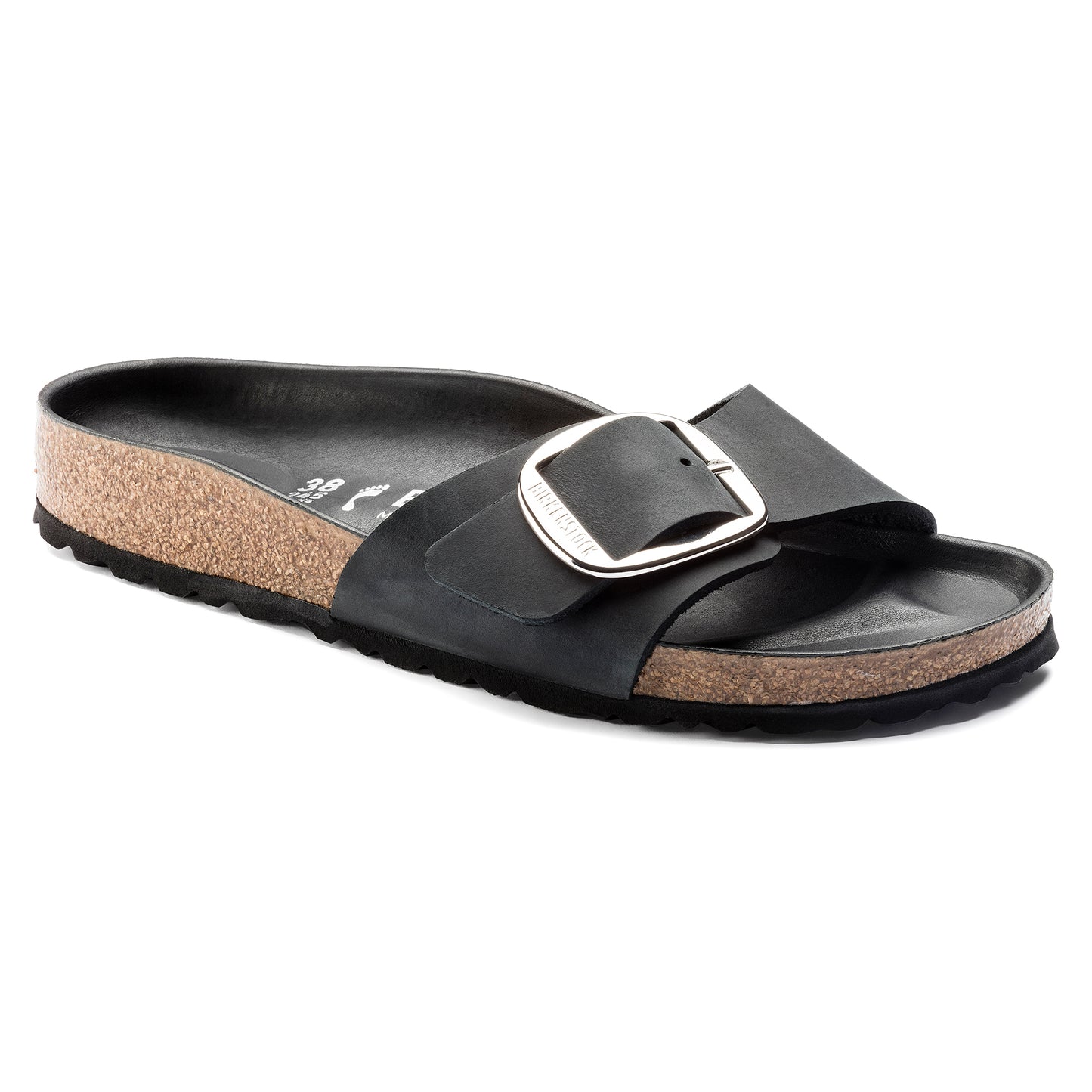 Birkenstock Ciabatta in Pelle Madrid Big Buckle Donna Nero