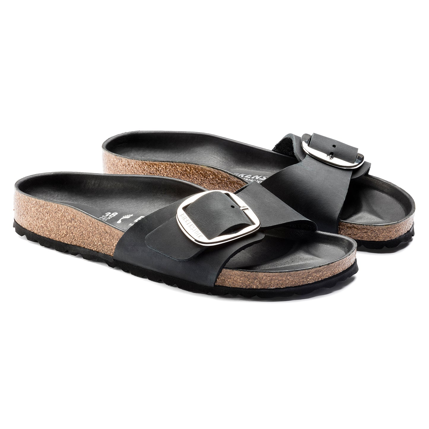 Birkenstock Ciabatta in Pelle Madrid Big Buckle Donna Nero