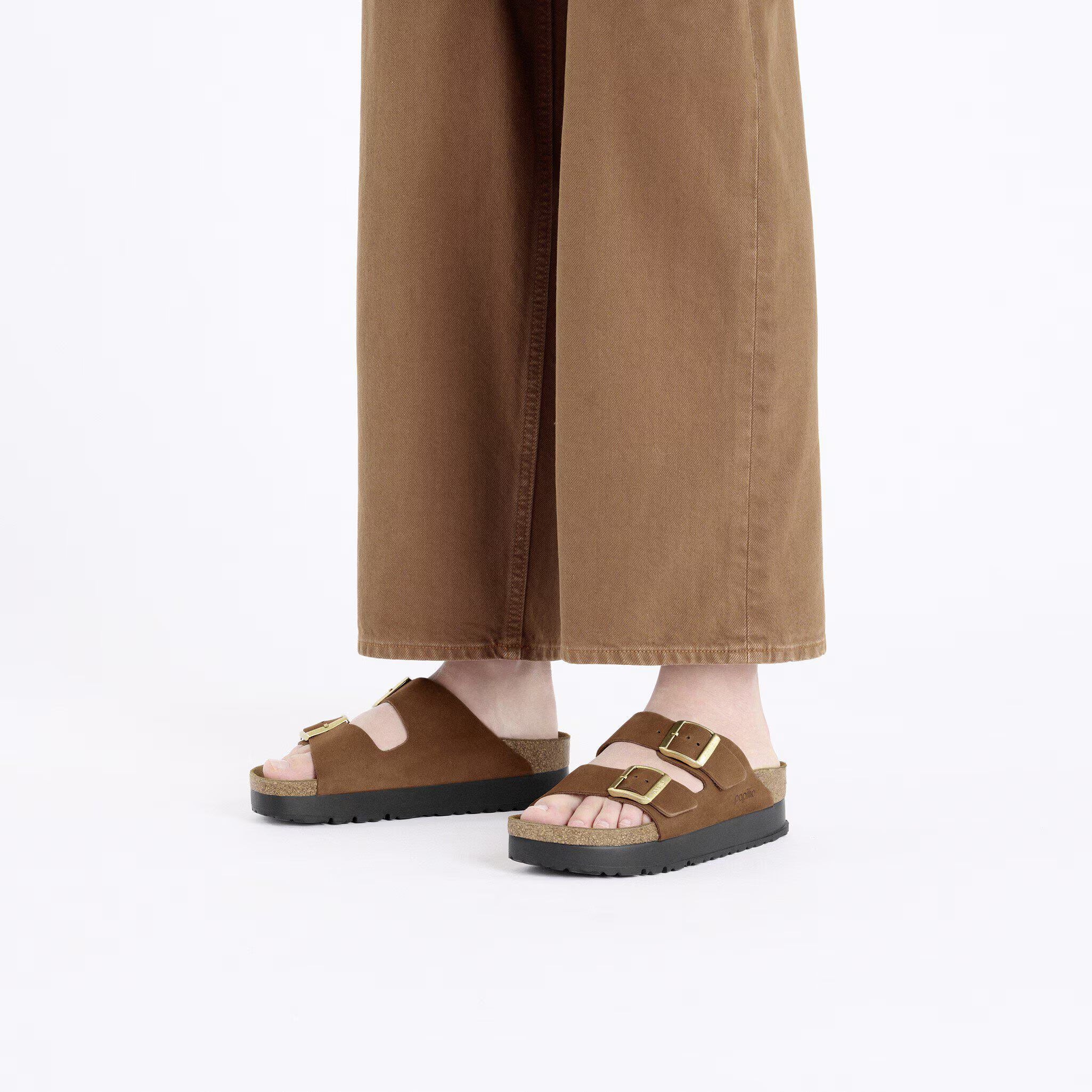 Birkenstock Sandalo Papillio in Pelle Arizona Pap Flex Platform Donna Dark Tea
