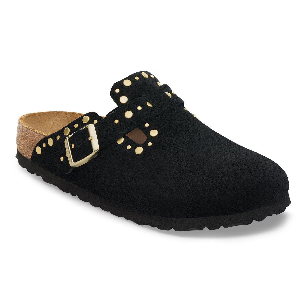 Birkenstock Ciabatta Boston in Pelle Scamosciata e Borchie Donna Nero