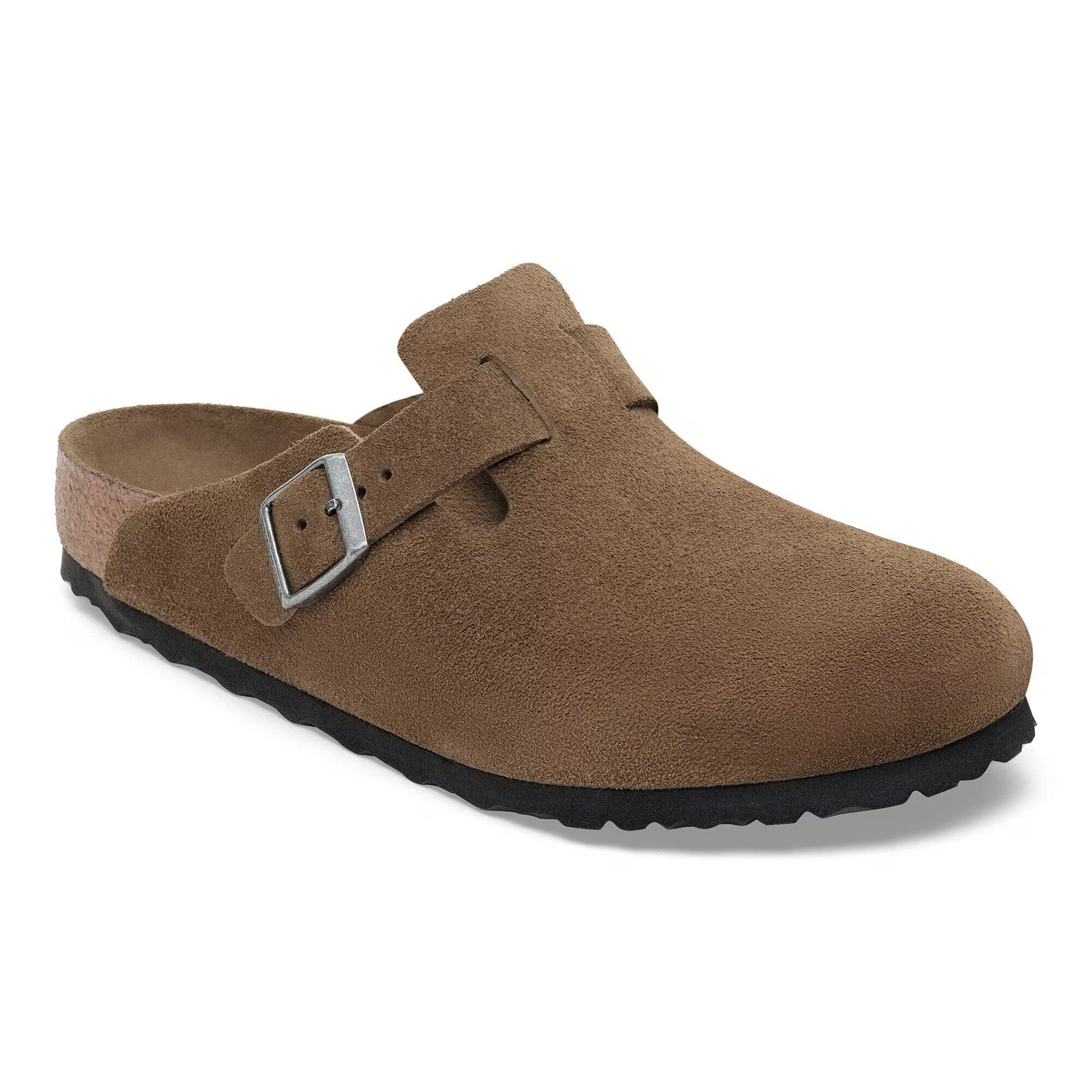 Birkenstock Ciabatta Boston in Pelle Scamosciata Unisex Dark Tea Tonal