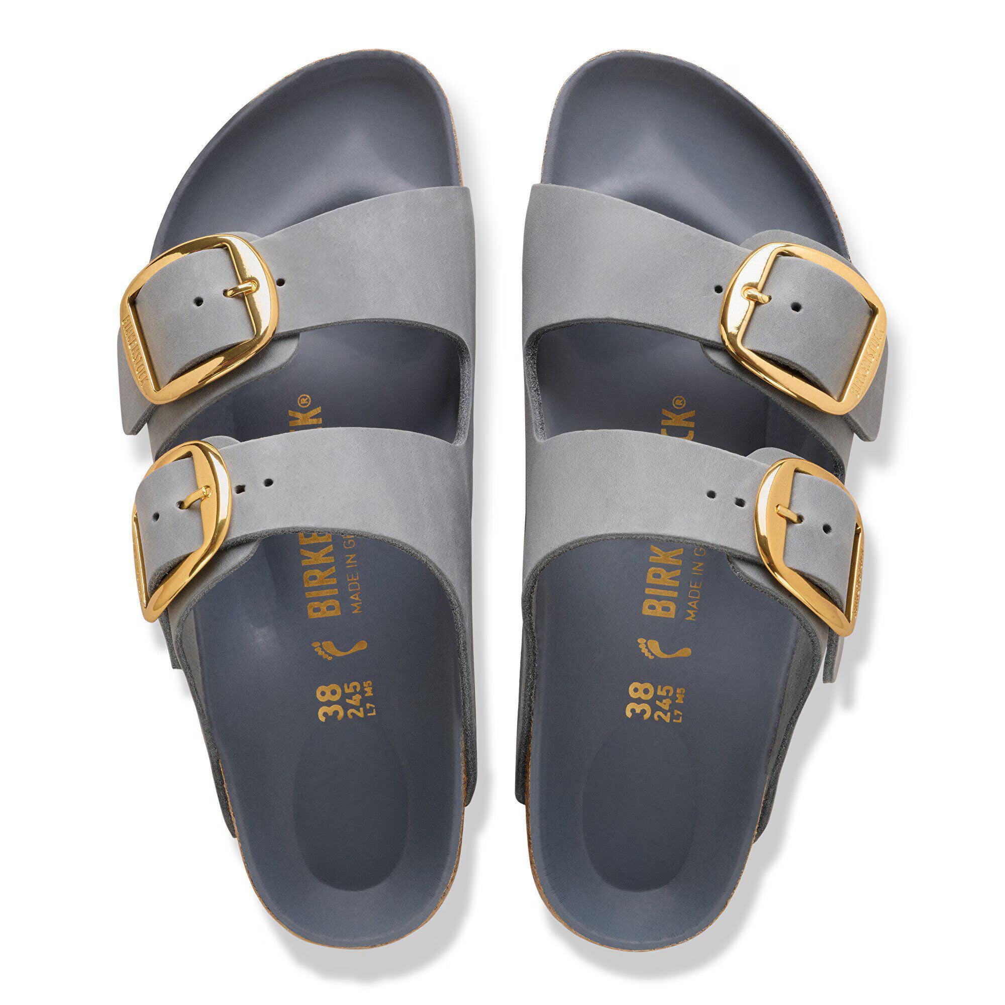 Birkenstock Sandalo in Pelle Oleata Arizona Big Buckle Donna Basalt Grey