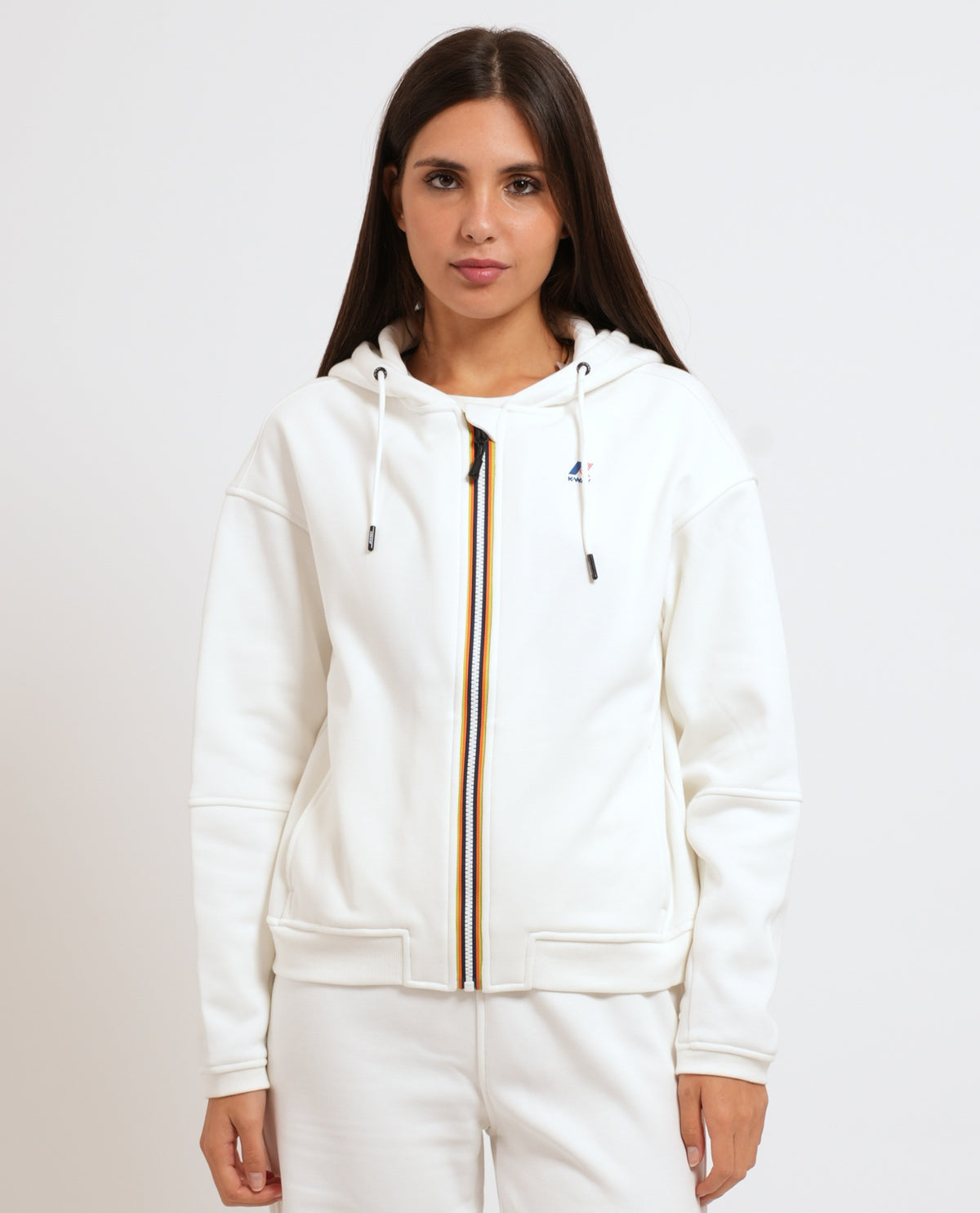 K-Way Felpa in Misto Cotone Lara Brushed PC Donna White Natural