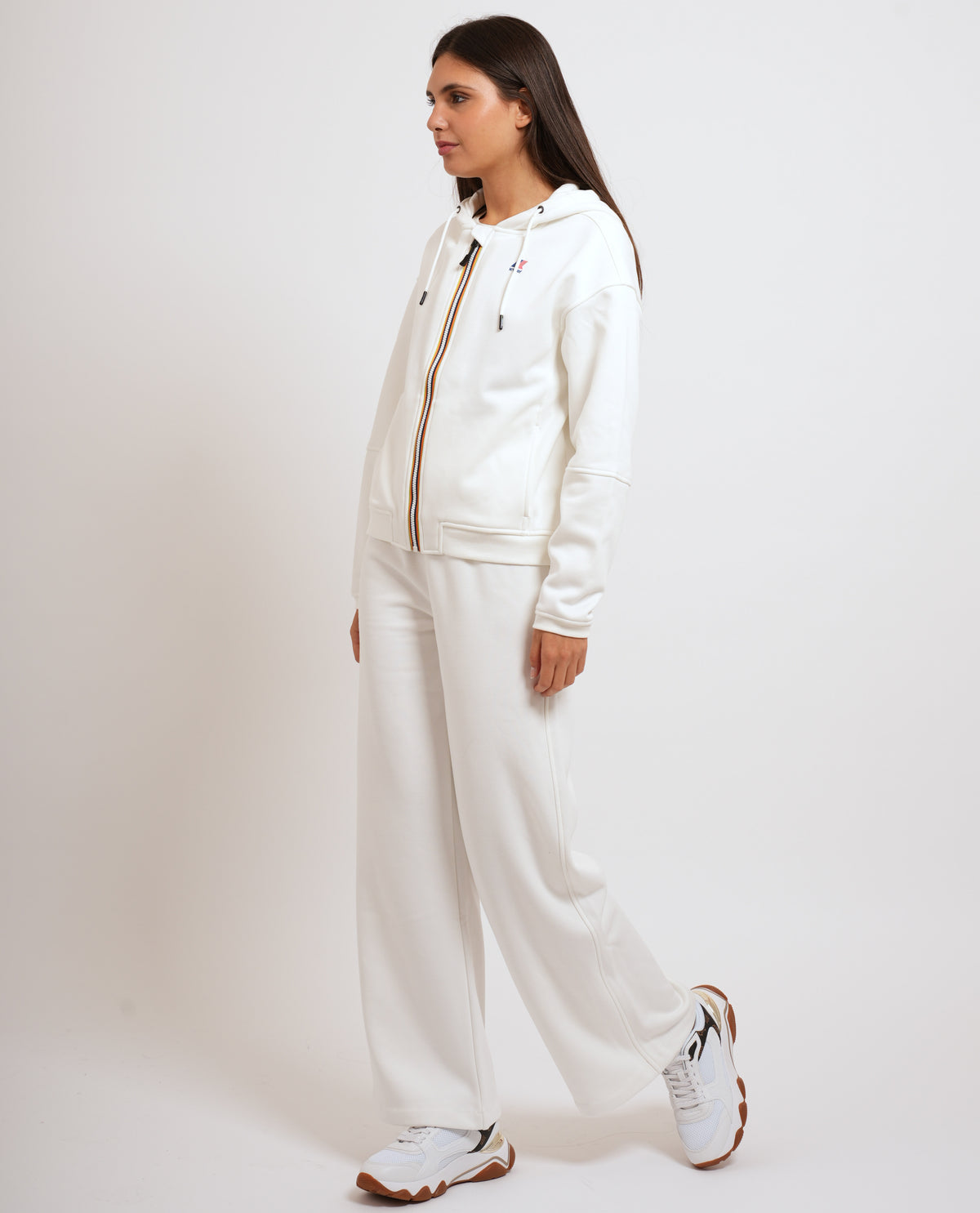 K-Way Felpa in Misto Cotone Lara Brushed PC Donna White Natural