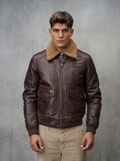 Blauer Bomber in Pelle Uomo Cheiton Marrone