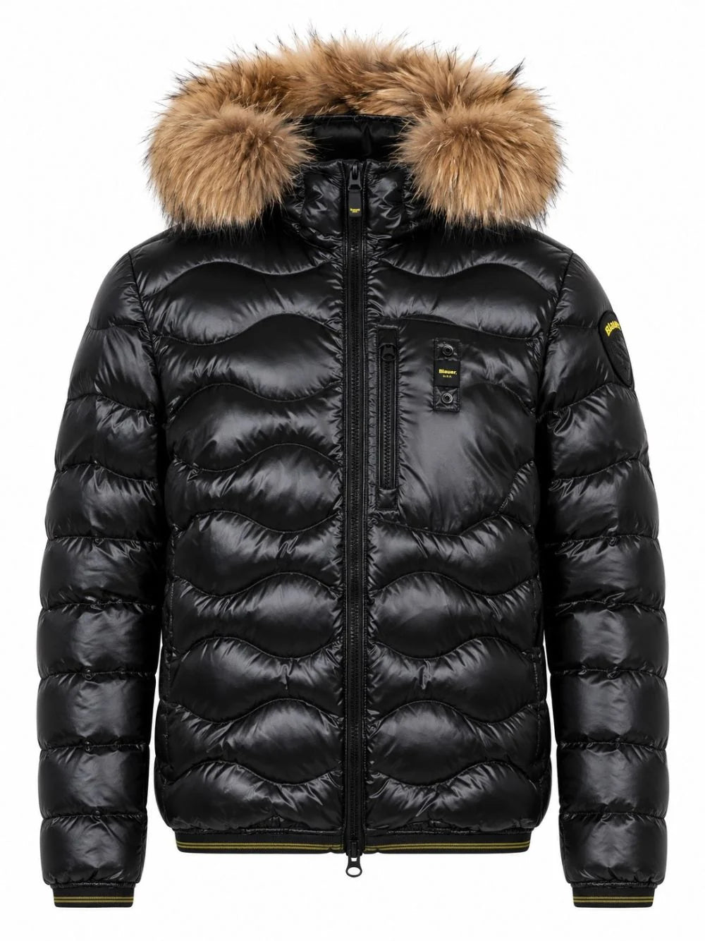 Blauer Piumino con Cappuccio e Pelliccia Wavefur Uomo Nero