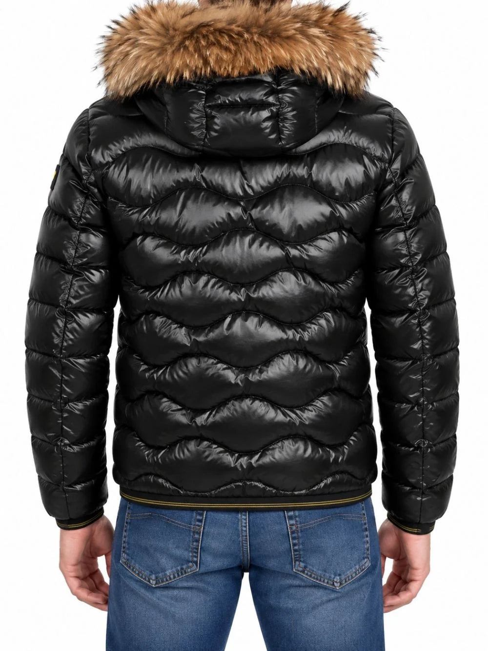 Blauer Piumino con Cappuccio e Pelliccia Wavefur Uomo Nero