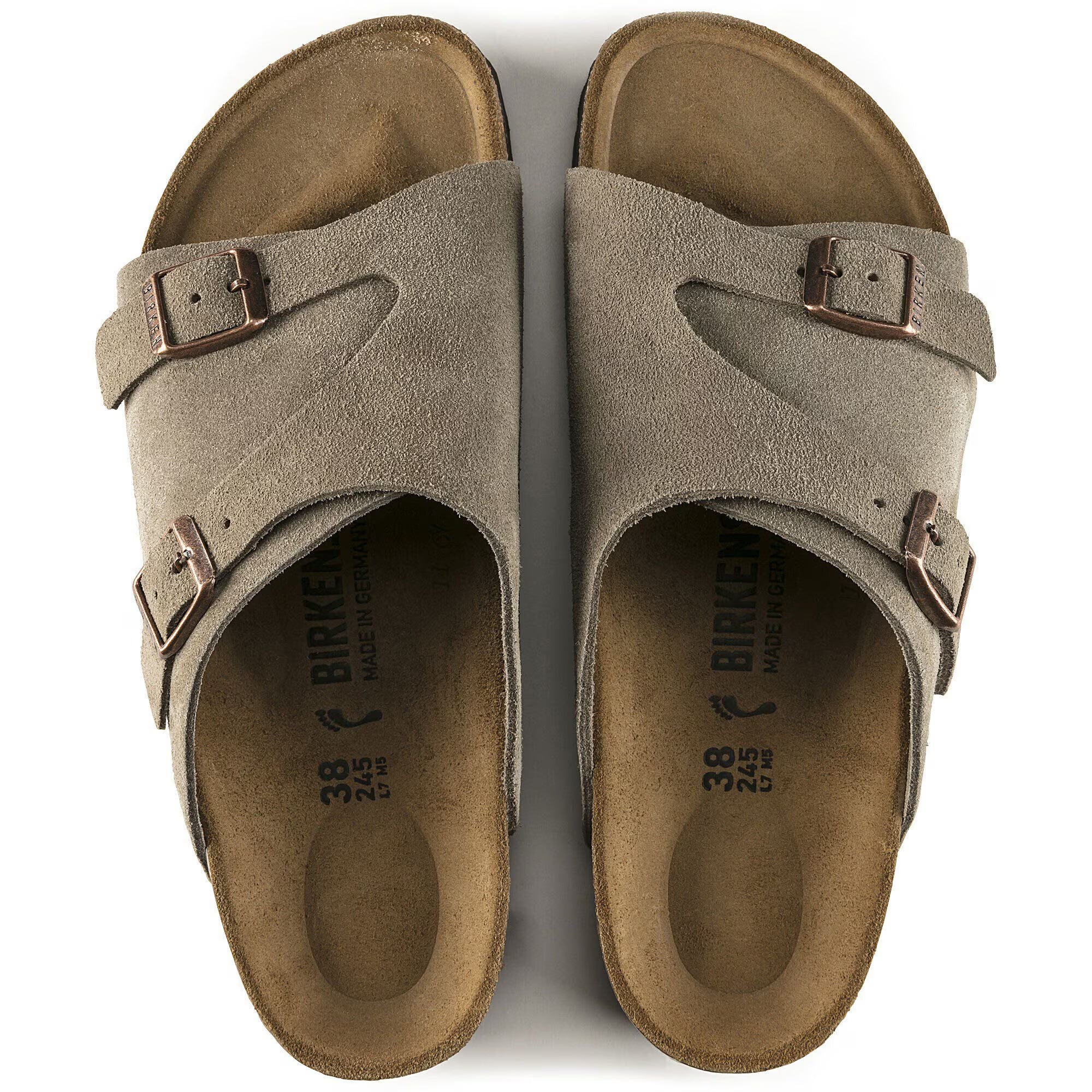 Birkenstock Sandalo in Pelle Scamosciata Zurich Unisex Taupe