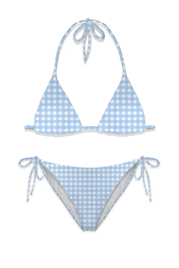 Mc2 Bikini a Triangolo Leah Virgo a Scacchi Vichy Donna Celeste e Bianco