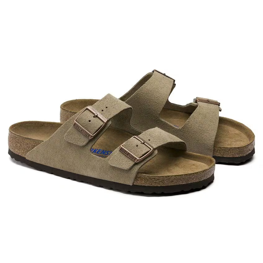 Birkenstock Sandalo Arizona in Pelle Scamosciata Donna Taupe