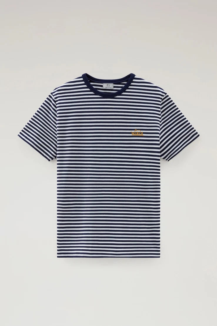 Woolrich T-Shirt in Cotone a Righe Uomo Blu