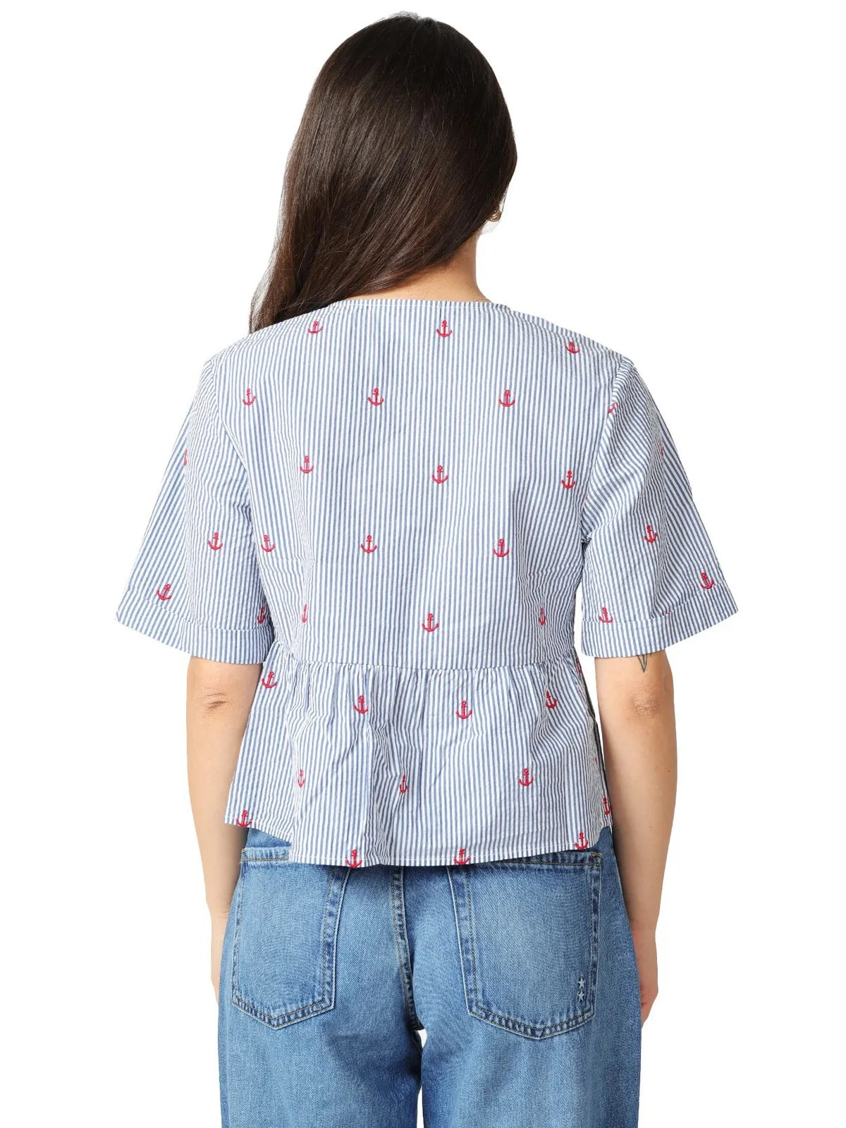 MC2 Saint Barth Blusa in Cotone Alyson Seersucker Stripes Bianco e Blu