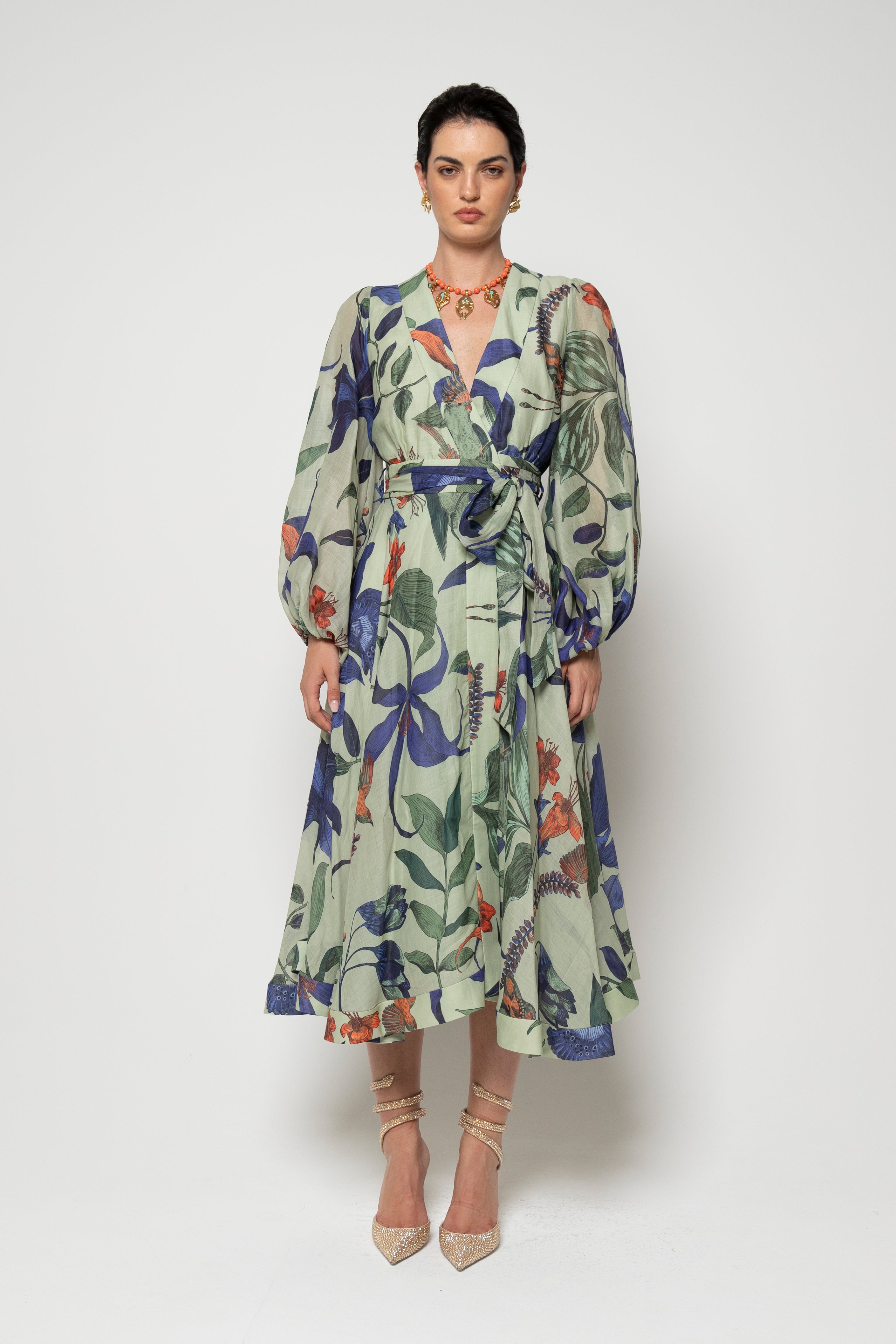 Lavi Couture Abito a Portafoglio in Ramiè Donna Long Ligea Verde