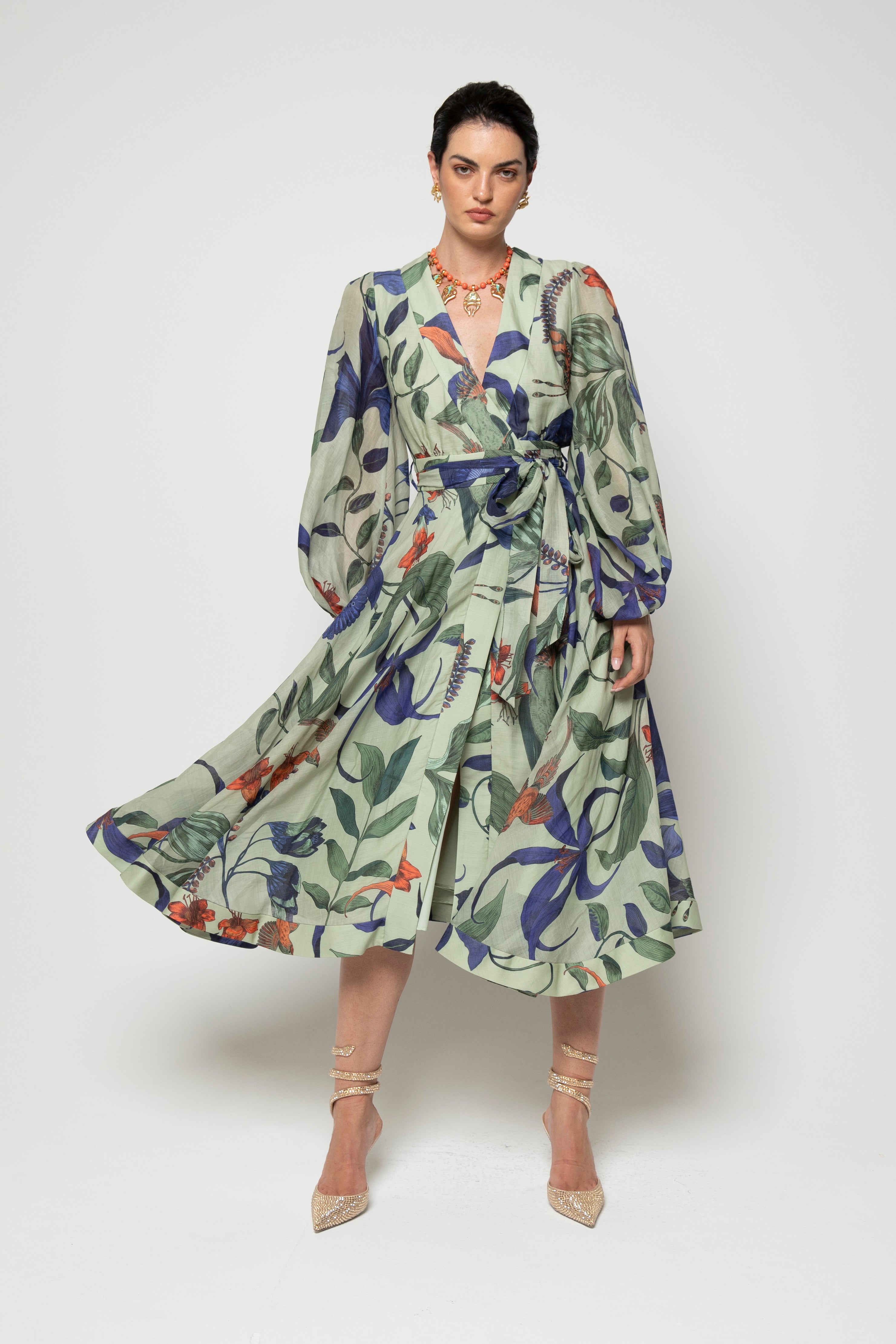 Lavi Couture Abito a Portafoglio in Ramiè Donna Long Ligea Verde