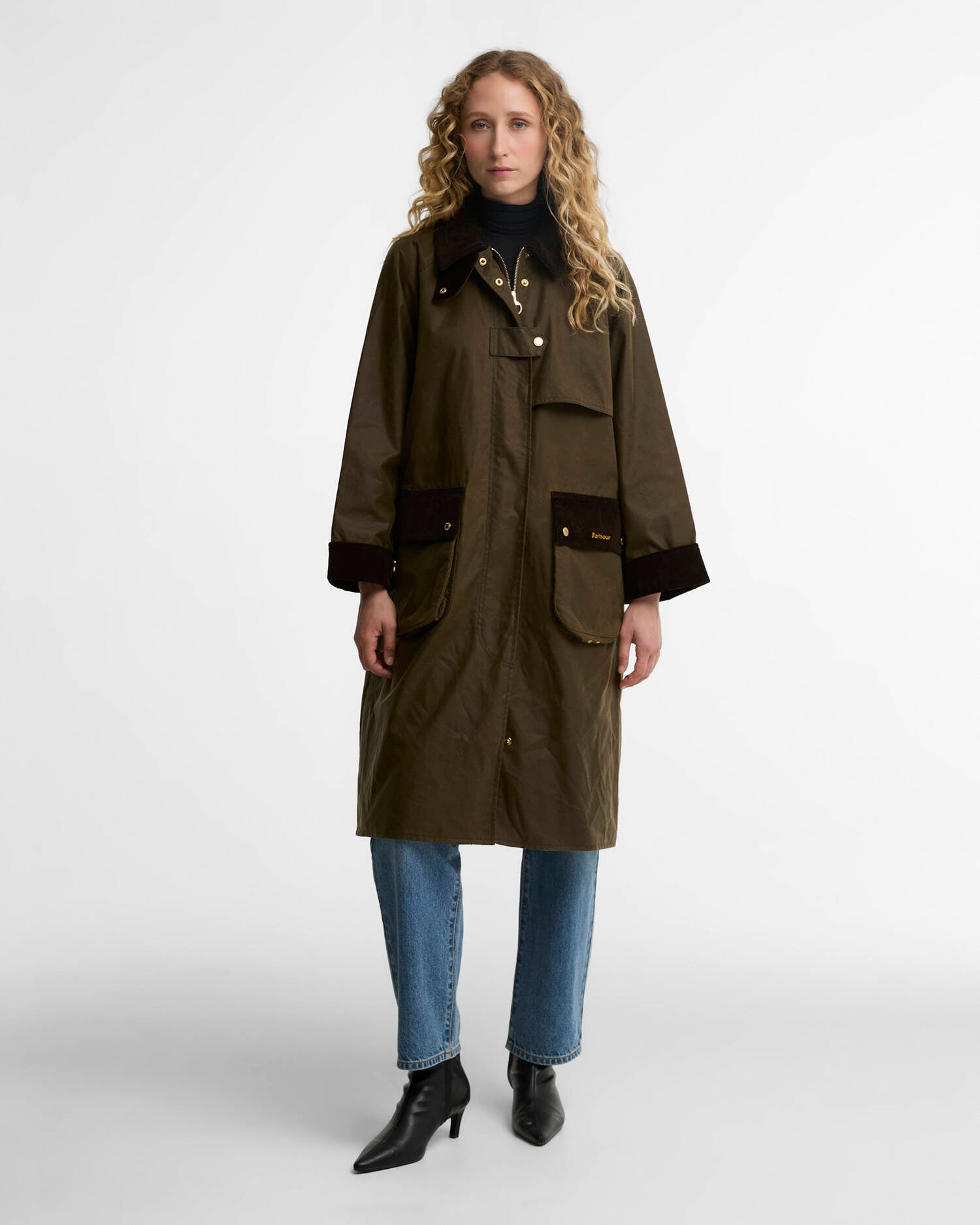 Barbour Giacca Cerata Lunga Kirklees Donna Beach Ancient