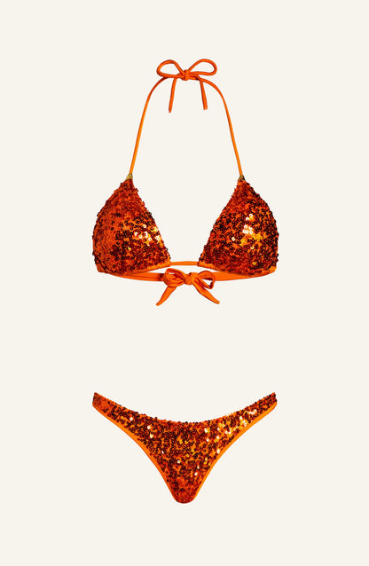 Pin Up Bikini a Triangolo in Paillettes Donna Arancione