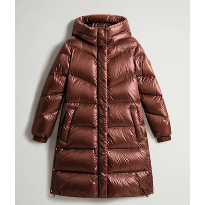 Woolrich Piumino Lungo Donna Aliquippa Long Puffer Jacket Marrone Scuro