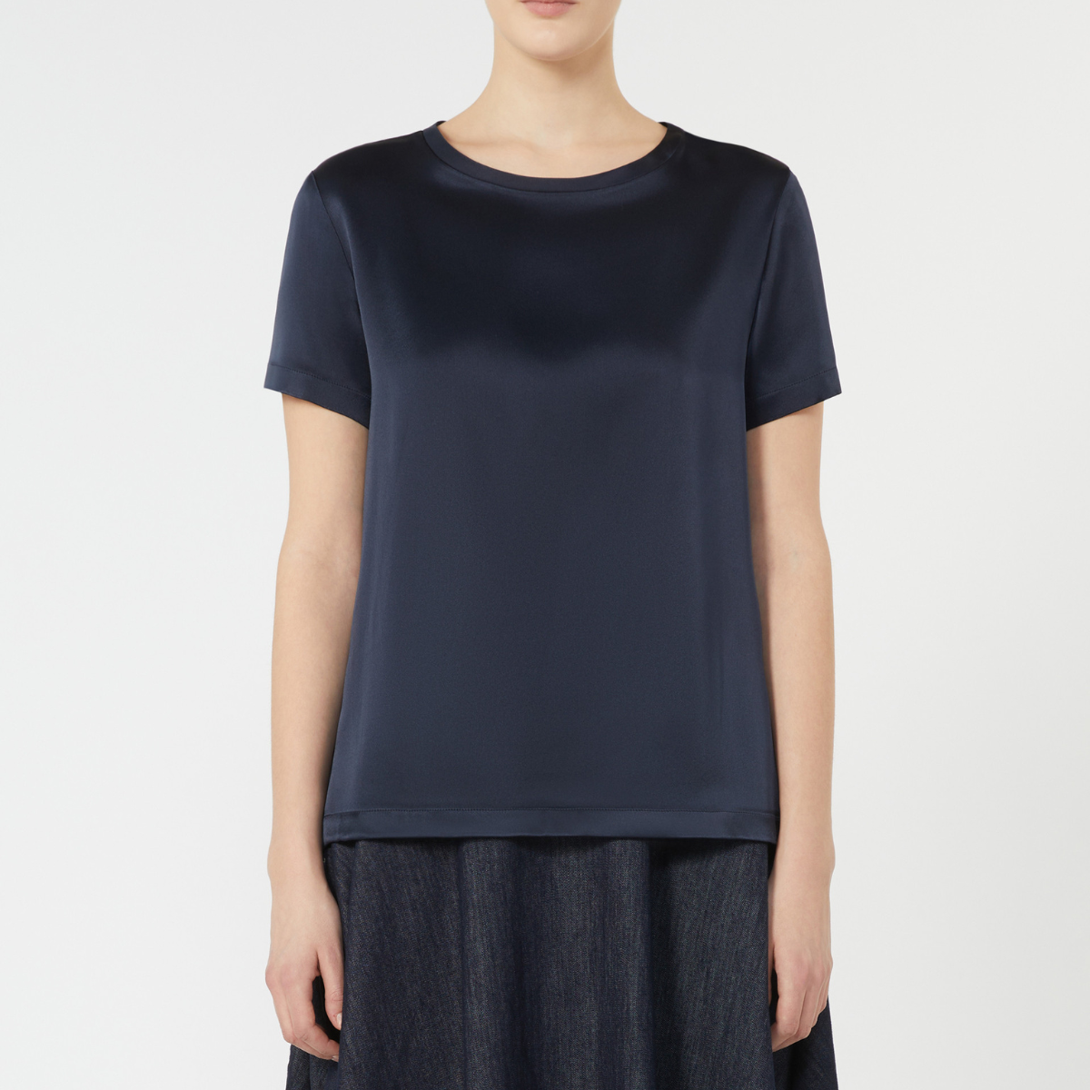 Max Mara T-Shirt in Raso di Viscosa Donna Rebecca Blu Notte