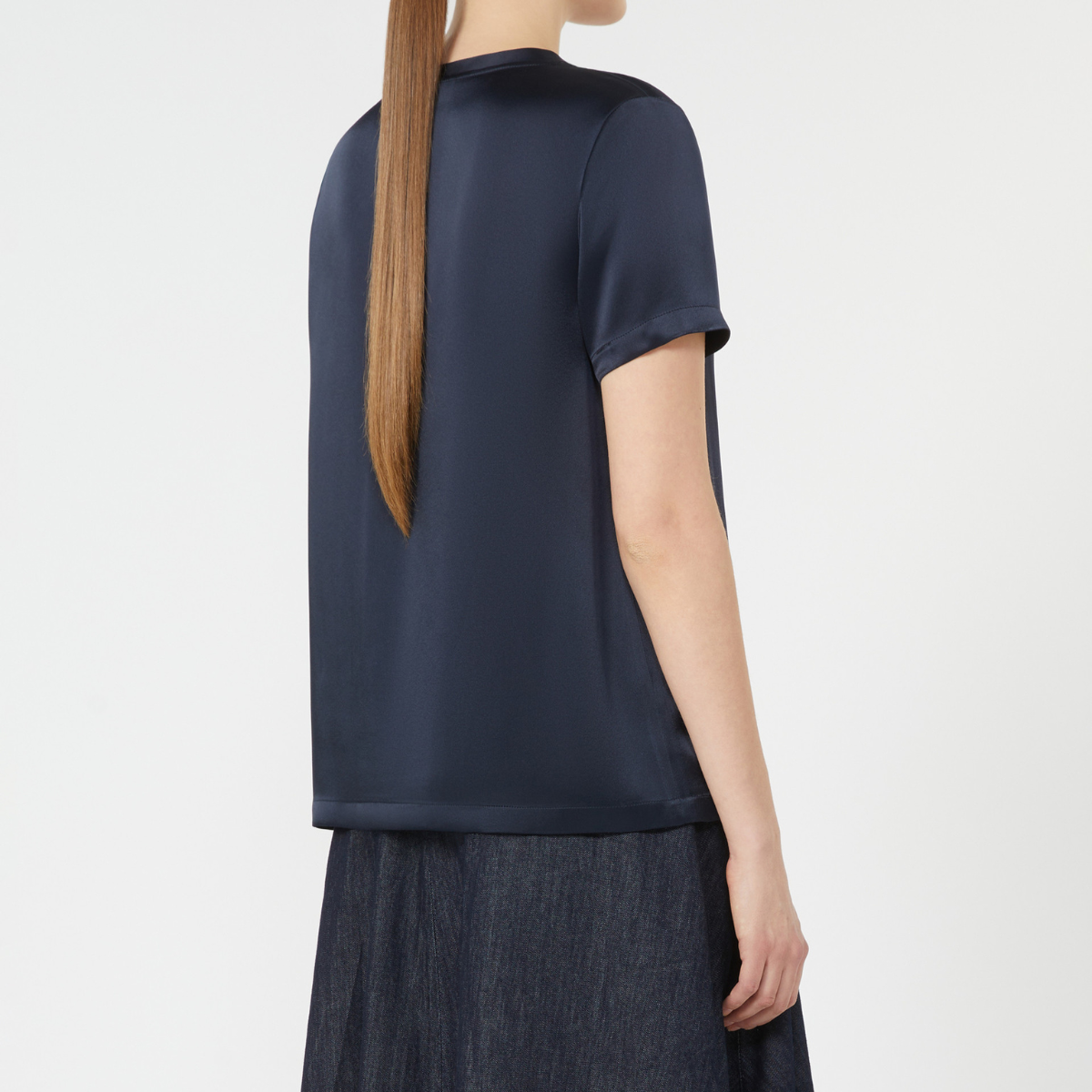 Max Mara T-Shirt in Raso di Viscosa Donna Rebecca Blu Notte