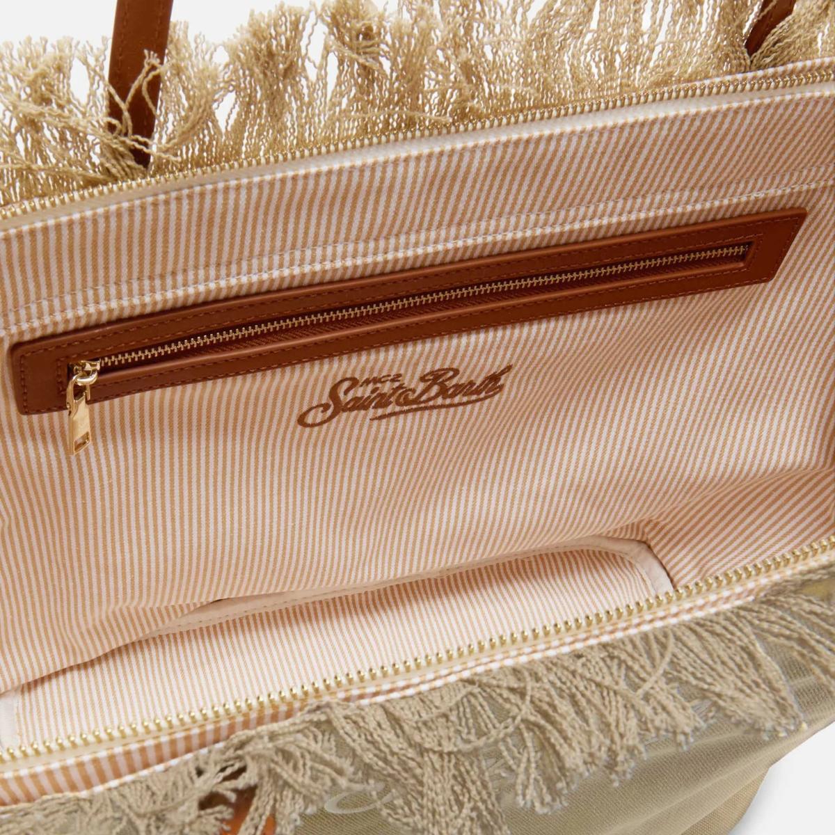 Mc2 Saint Barth Borsa in Canvas City Regular con Frange Beige
