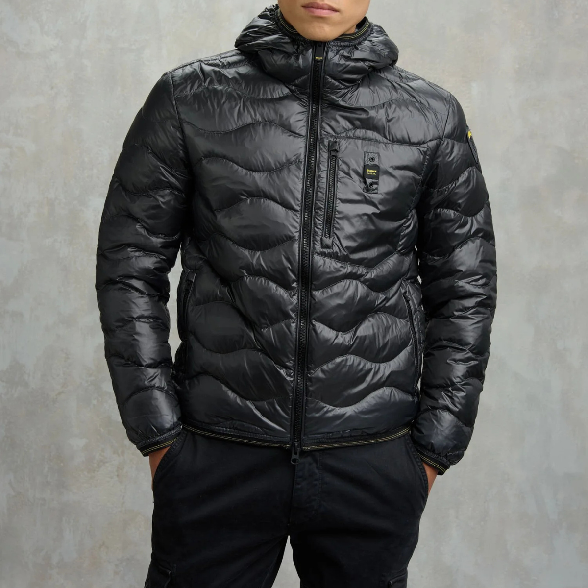 Blauer Piumino in Nylon ad Onde Wave Uomo Nero