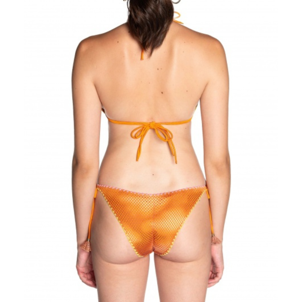 Pin Up Costume Bikini Triangolo a Rete Sfumata Donna Arancione