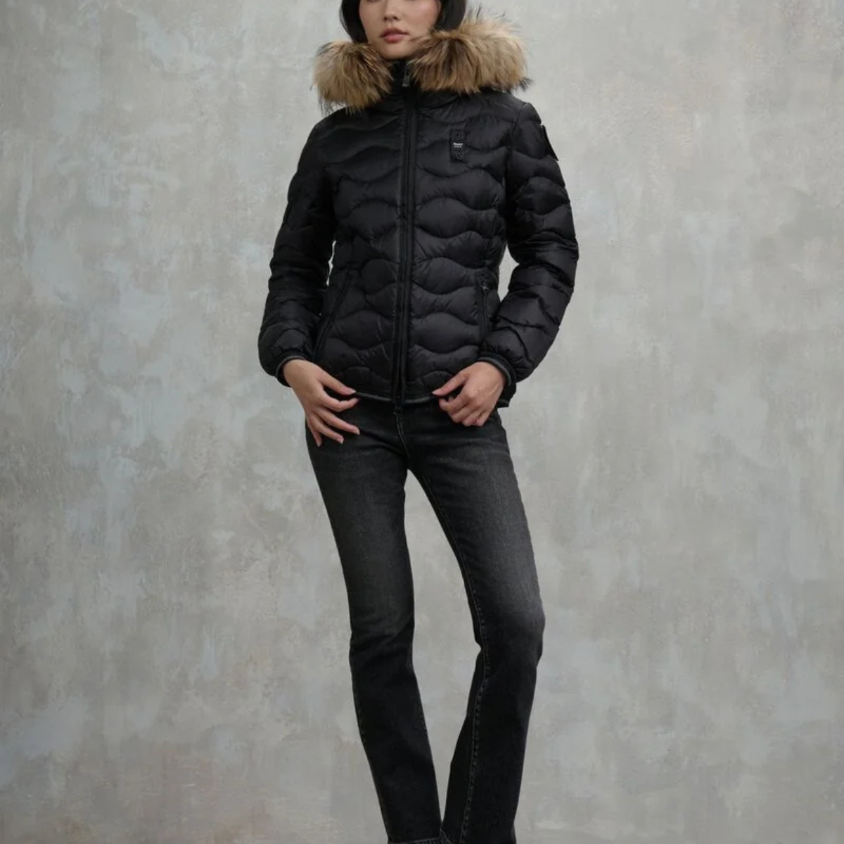 Blauer Piumino con Bordi in Pelliccia Aldie Donna Nero