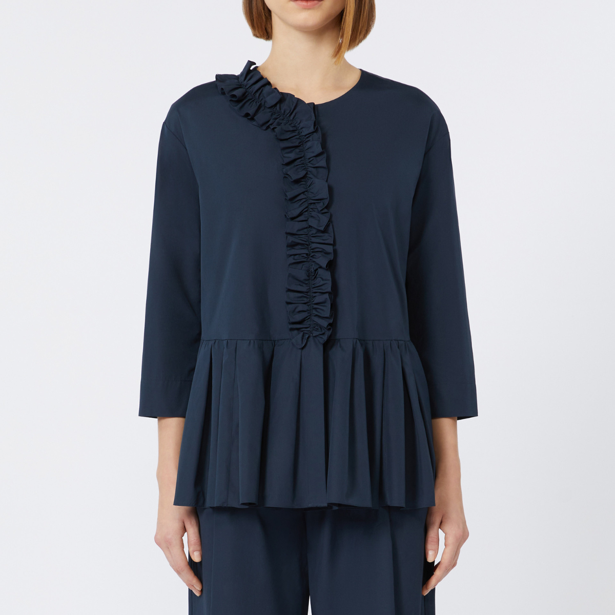 Max Mara Camicia in Cotone Lavato con Balza Musa Donna Blu Marino